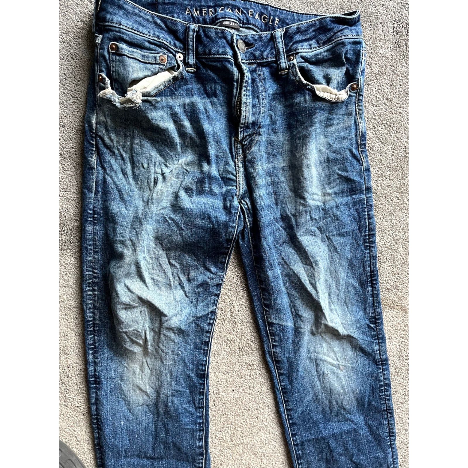 American Eagle Outfitters American Eagle Original Bootcut Jeans Men's W32 x L34 Blue Airflex+ Distressed Size US 32 / EU 48 - 4 Thumbnail