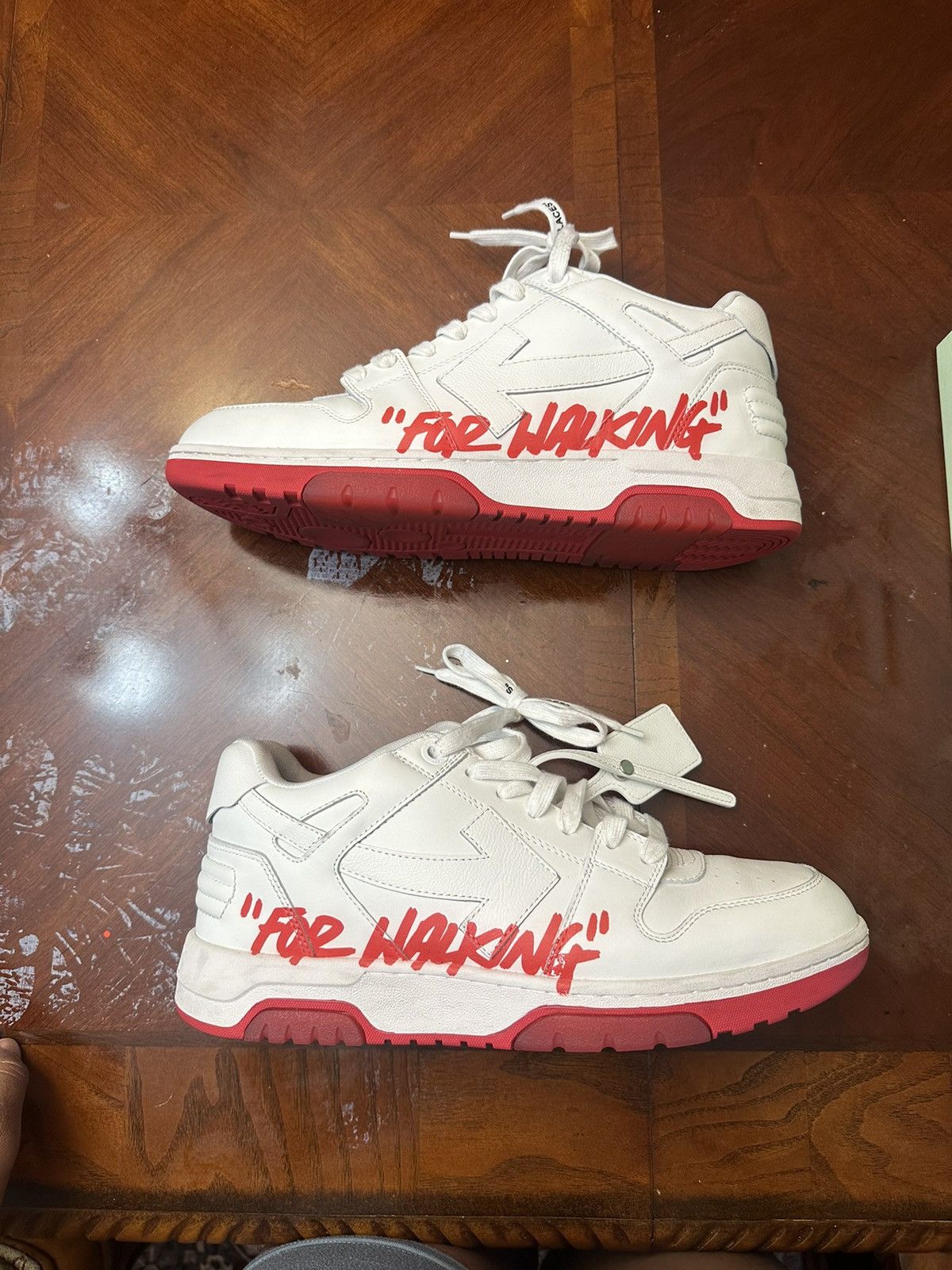 Off-White OFF-WHITE White & Red Out Of Office 'For Walking' Sneakers Size US 12 / EU 45 - 2 Thumbnail