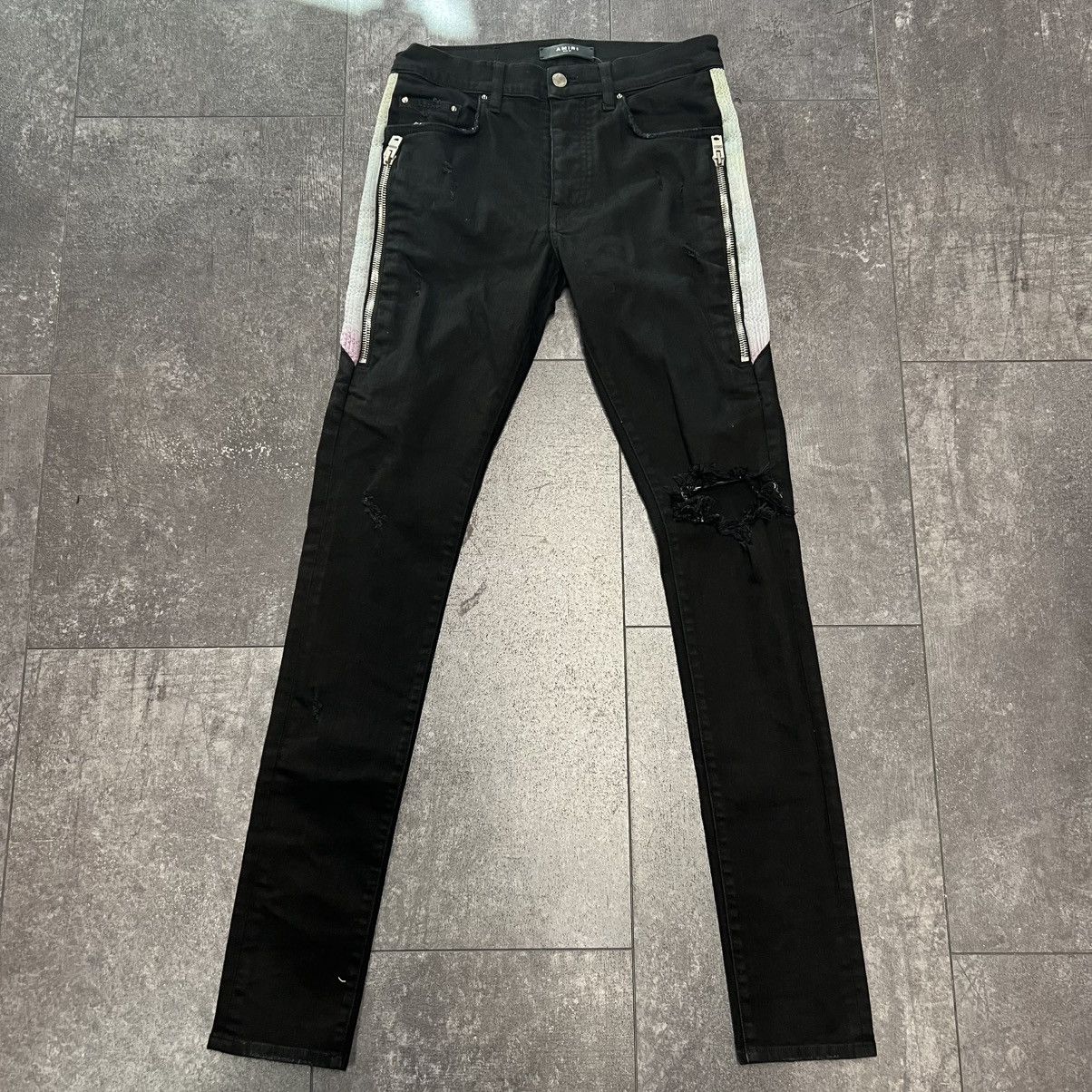 Amiri Amiri Track Skinny Fit Distressed Stretch Aged Black Denim Size US 29 - 1 Thumbnail
