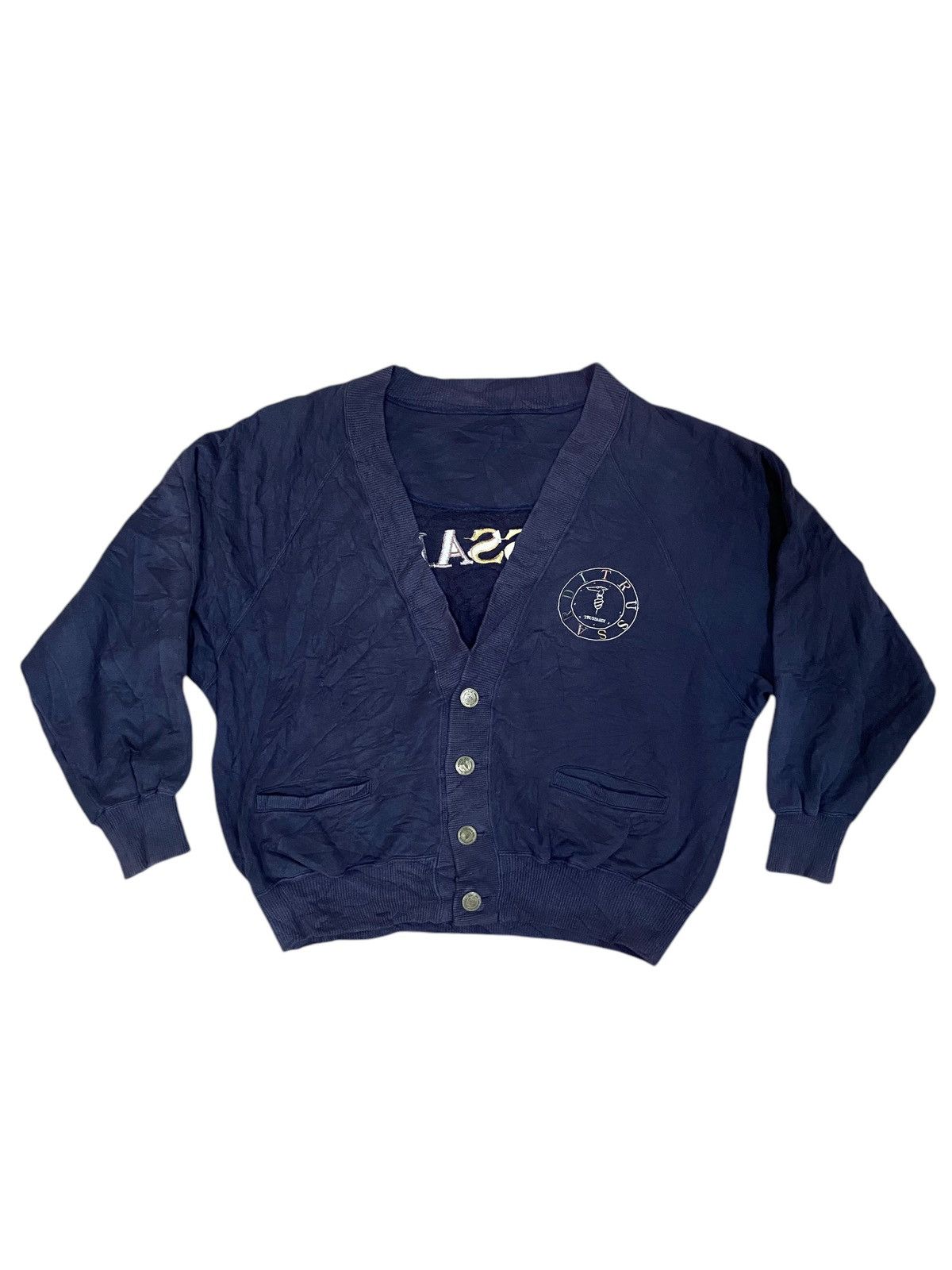 Trussardi × Vintage Vintage Trussardi Spellout Cardigan Sweatshirt Size US XL / EU 56 / 4 - 1 Thumbnail