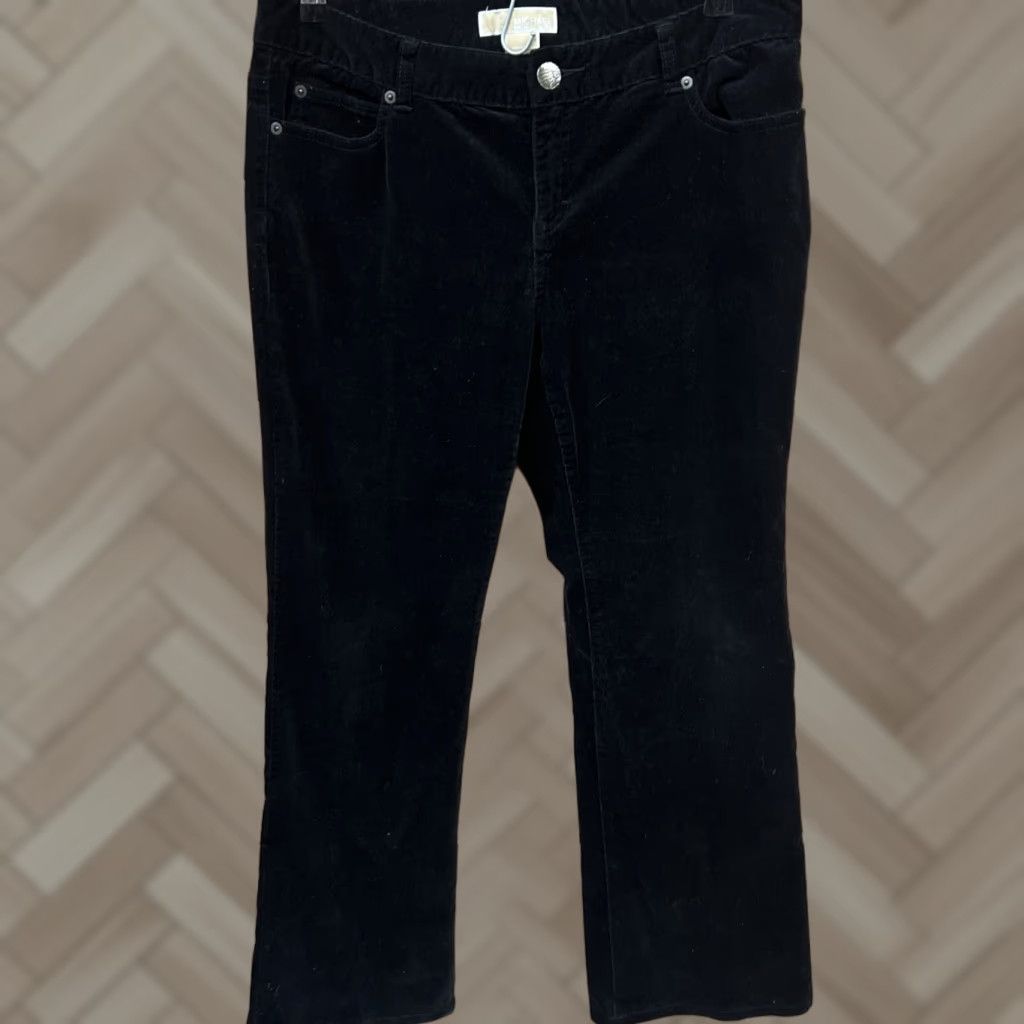 Michael Kors Michael Kors Pants Women's 10P Black Cotton Blend Velour Dress Pants Straight Leg Office Formal Casual Holiday Size 32" / US 10 / IT 46 - 1 Thumbnail