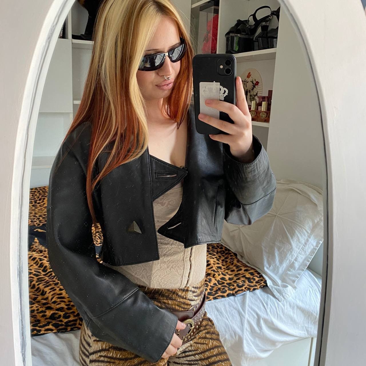 Vintage Vintage leather crop oversized jacket Size S / US 4 / IT 40 - 3 Thumbnail
