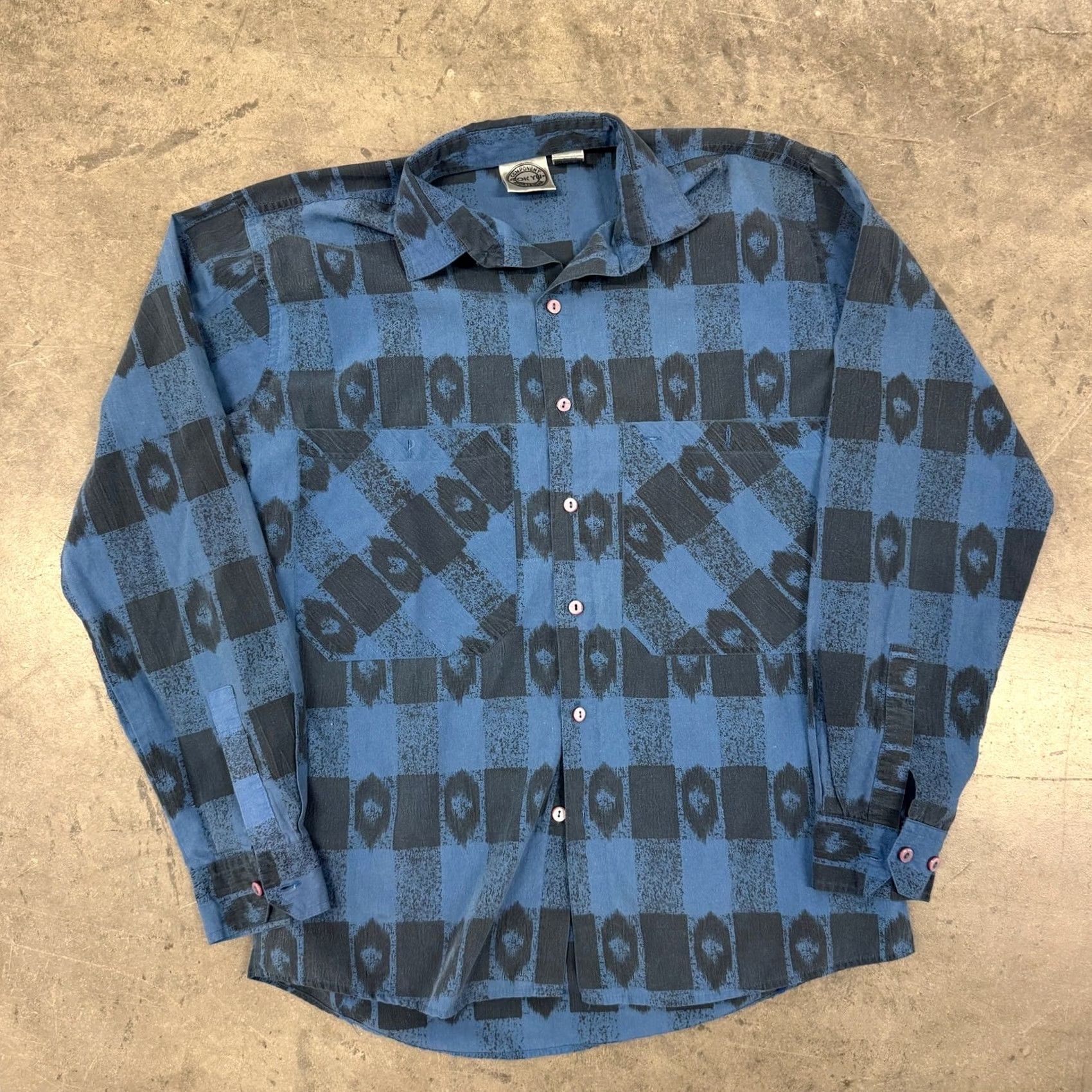Vintage VINTAGE Y2K Abstract Blue Black Geometric Longsleeve Button Down Small Mens S Black Size US S / EU 44-46 / 1 - 2 Thumbnail
