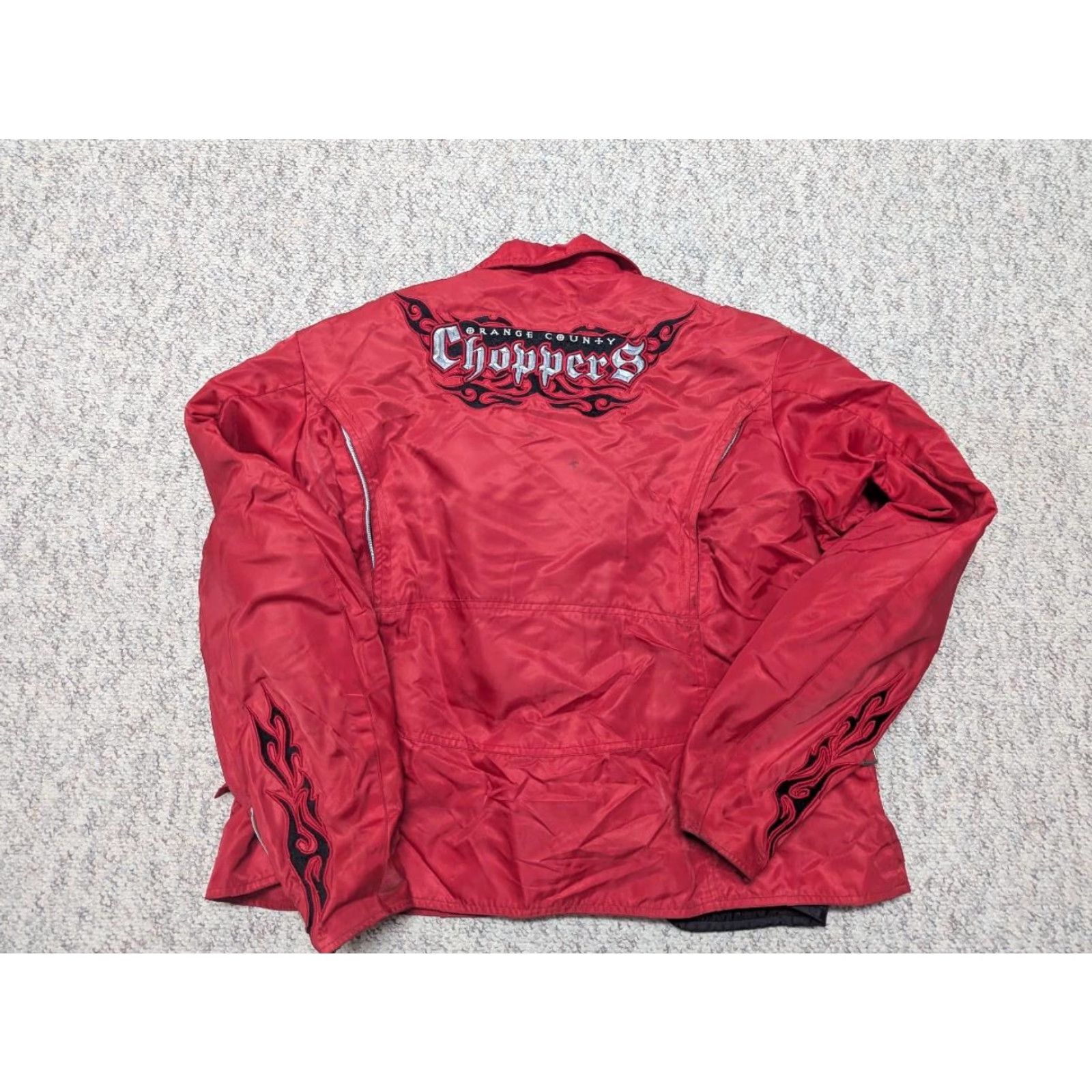 Vintage VINTAGE power TRip Orange County Choppers jacket Motorcycle Jacket XL red nylon padded flames Mens Size US XL / EU 56 / 4 - 2 Thumbnail