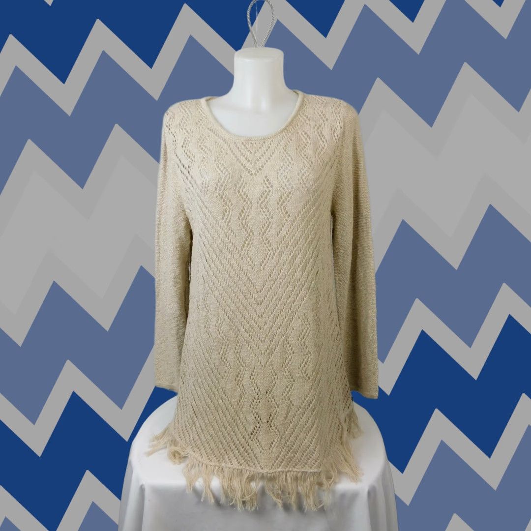 Vintage Style&co. Women's Tunic Sweater XS? No, XL? XL Beige Fringe Sheer Knit Winter Autumn Round Neck Long Sleeve - Style&co. Size XL / US 12-14 / IT 48-50 - 1 Thumbnail