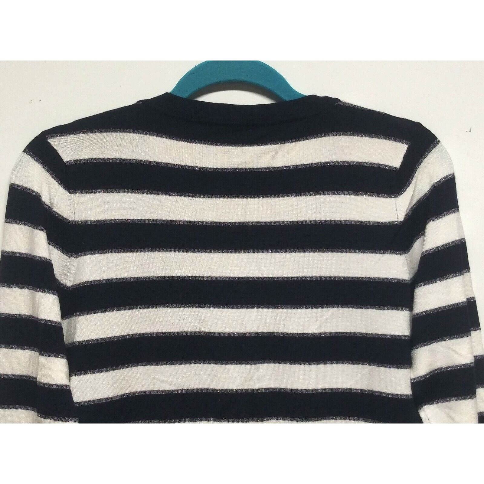 Designer 89th & Madison Cardigan sweater blue white silver striped Size L / US 10 / IT 46 - 7 Thumbnail