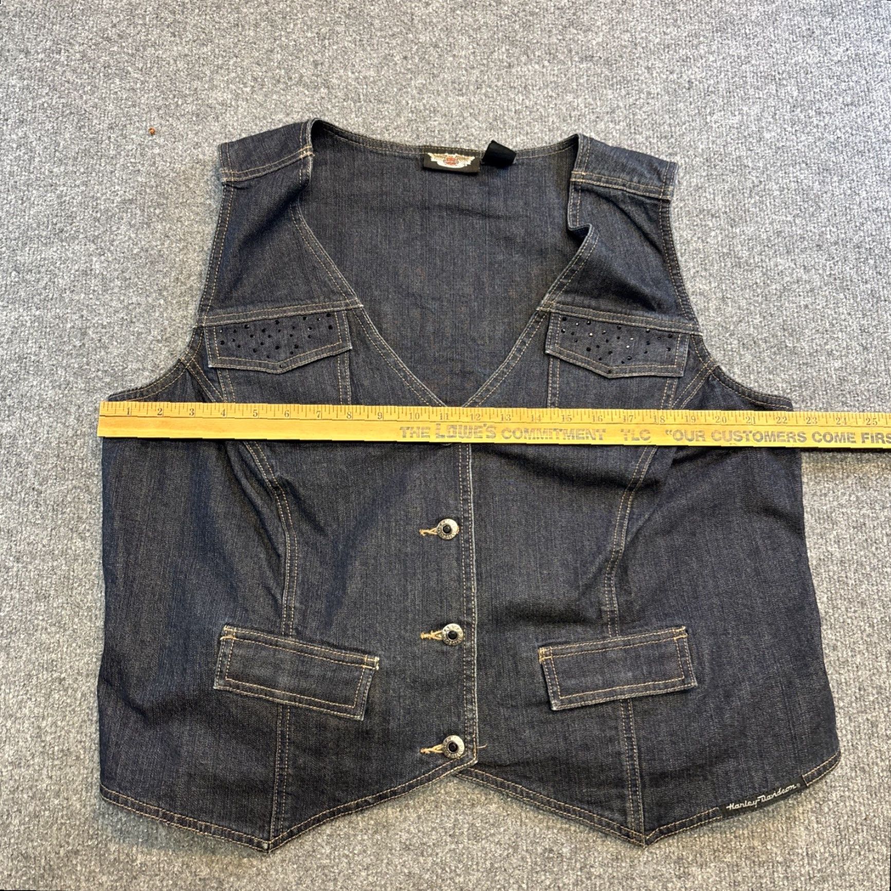 Harley Davidson VINTAGE Harley-Davidson Denim Vest Womens 2XL Blue Sparkles Button Up Back Design Vest Womens Mens Girls Size XXL / US 16-18 / IT 52-54 - 6 Thumbnail