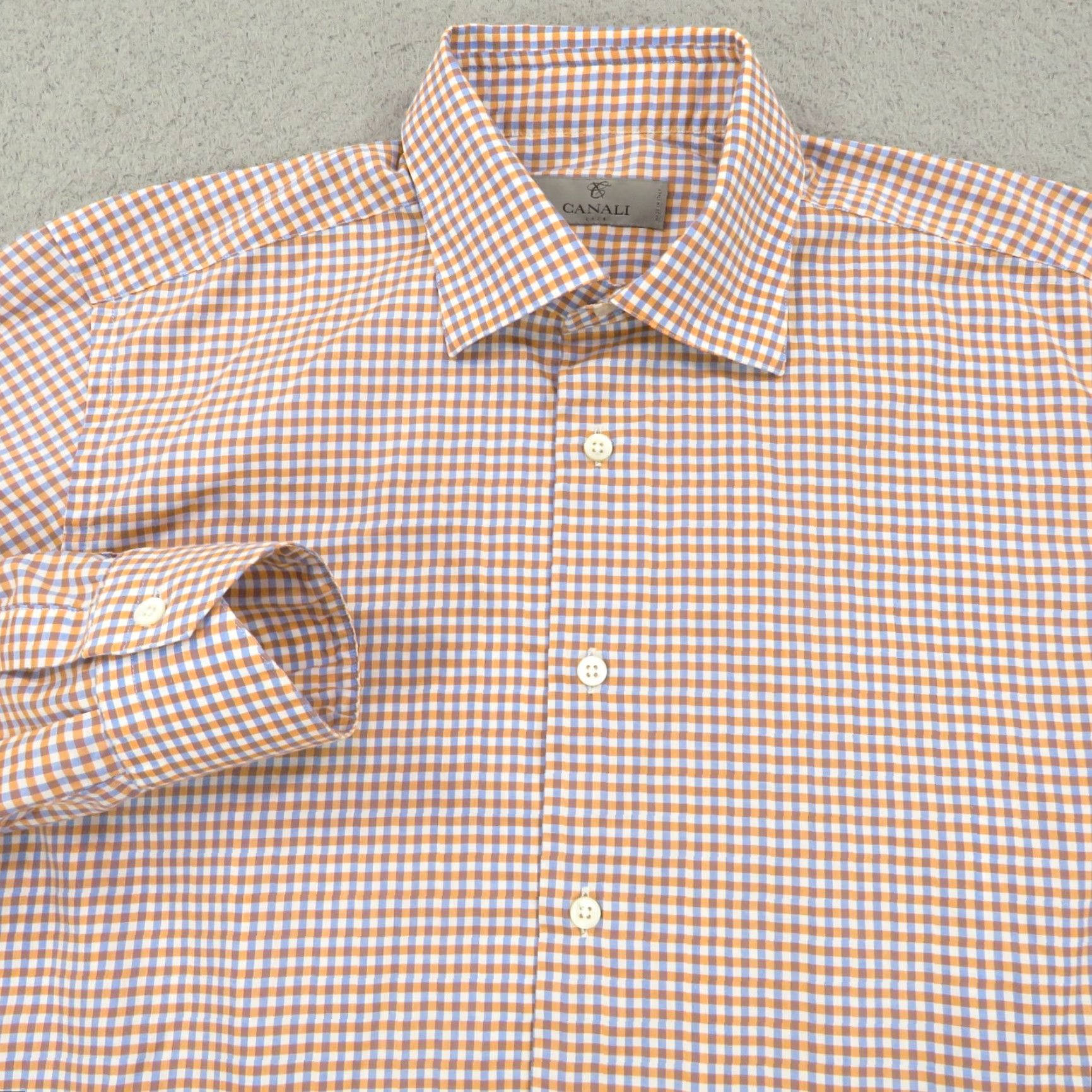Canali Canali 1934 Shirt Men 16 Orange White Gingham Long Sleeve Button Up Plaid Size US L / EU 52-54 / 3 - 6 Thumbnail