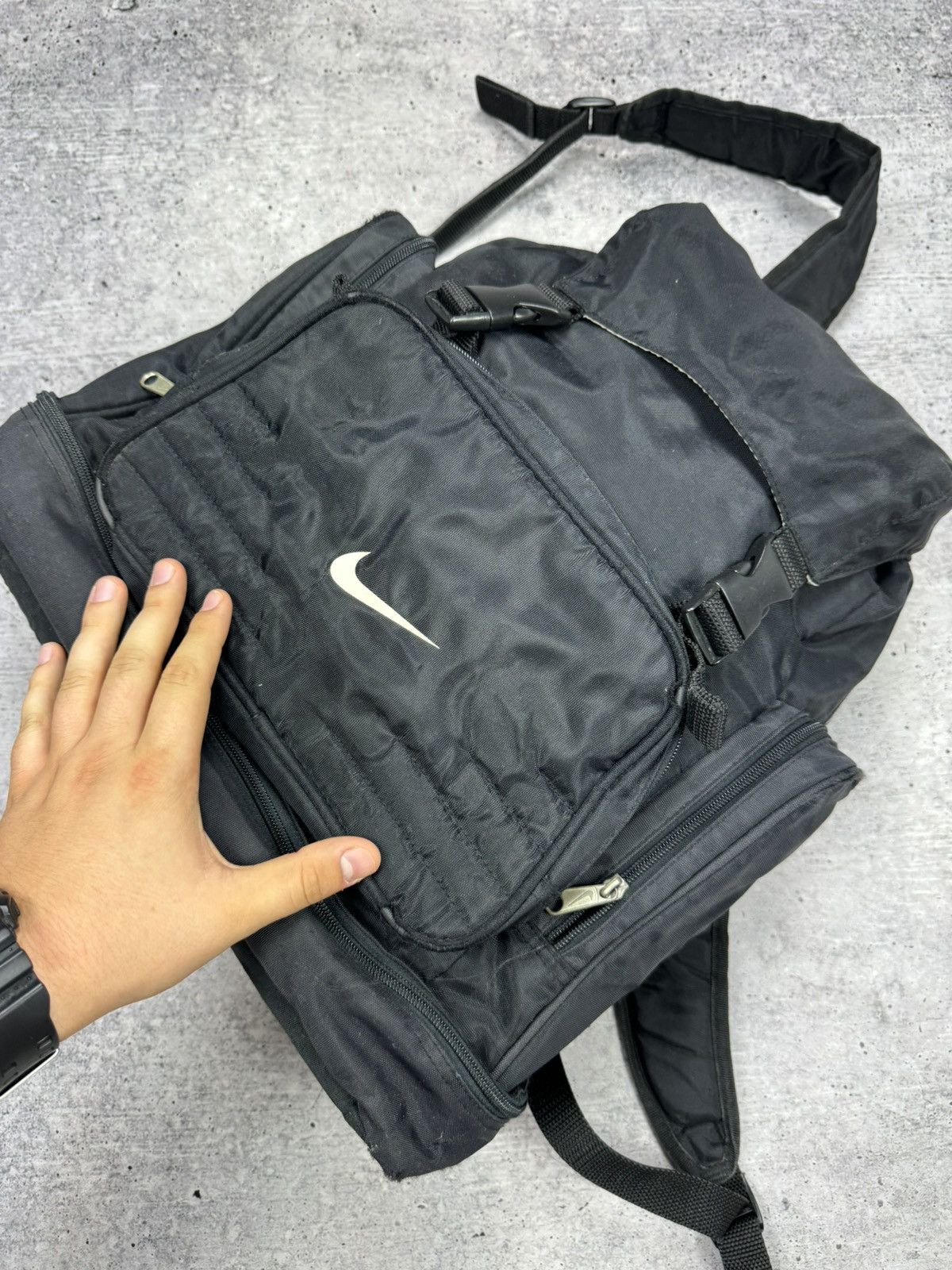 Vintage Nike 90's Y2K Swoosh Logo Drill Archive Backpack Bag