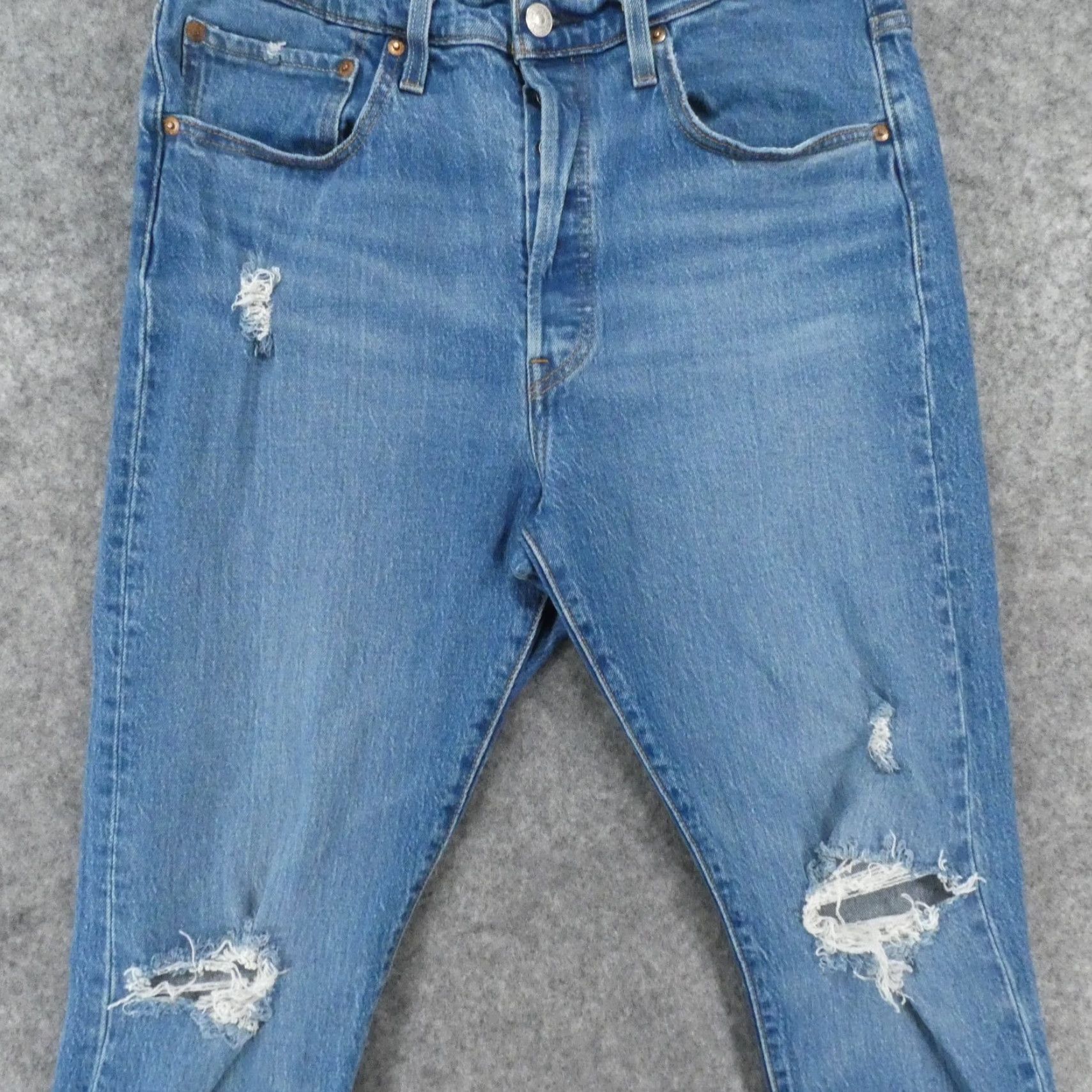 Levi's Levi's 501 Jeans Womens High Rise Straight Light Wash Distressed 31x28 Size 24" / US 00 / IT 34 - 3 Thumbnail