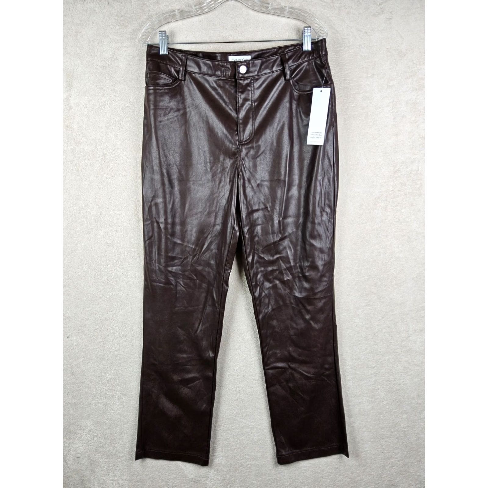 Calvin Klein Calvin Klein Women’s Pants Faux Vegan Leather Coffee Brown Size 10 Medium Regular 34x28.5 Women’s Brown Leather Pants Size 32" / US 10 / IT 46 - 2 Thumbnail