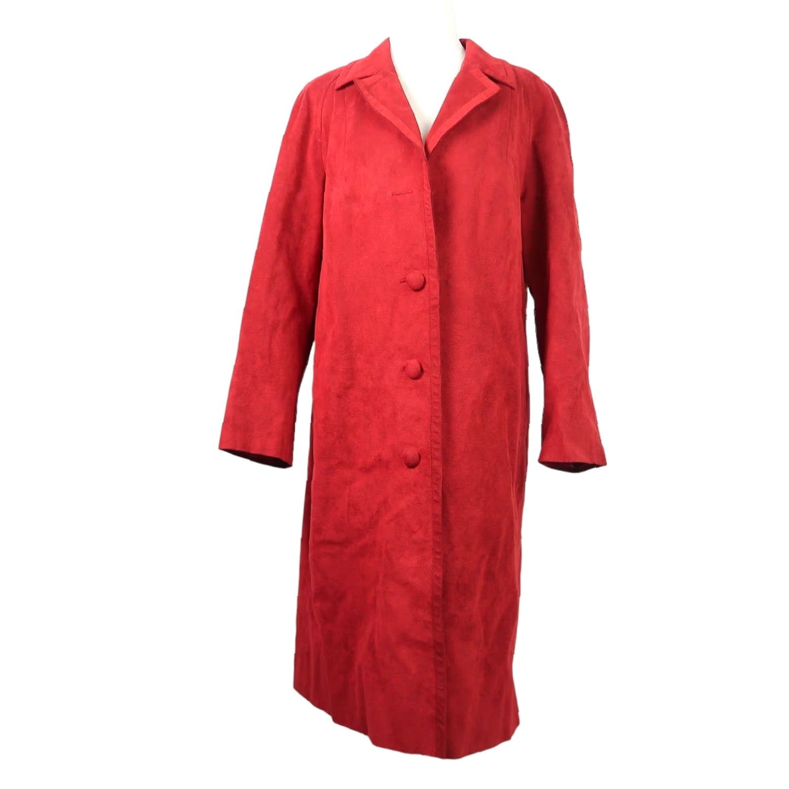 Vintage VINTAGE 70s deep red faux suede button front mid length coat L Womens Overcoat Regular Size Size L / US 10 / IT 46 - 2 Thumbnail