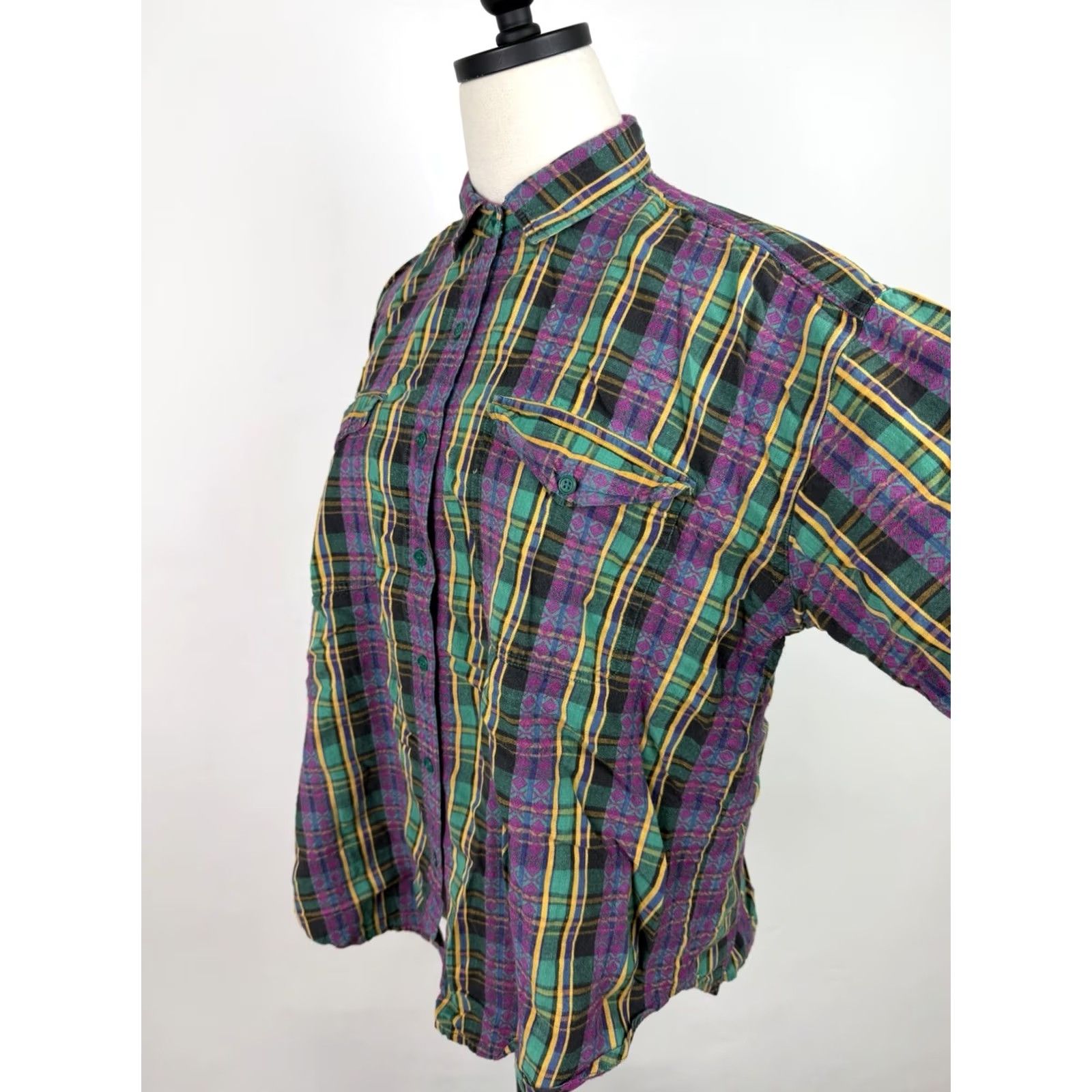 Vintage VINTAGE Tony France Plaid Button-Up Shirt Womens XL Green Cotton Bohemian 80s 90s Retro Casual Womens Size XL / US 12-14 / IT 48-50 - 7 Thumbnail