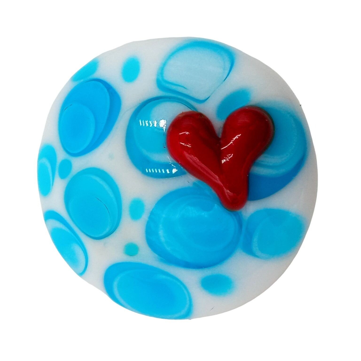 Handmade Abstract Glass Art Brooch Red Heart Blue White Circles Pin A Size ONE SIZE - 9 Thumbnail