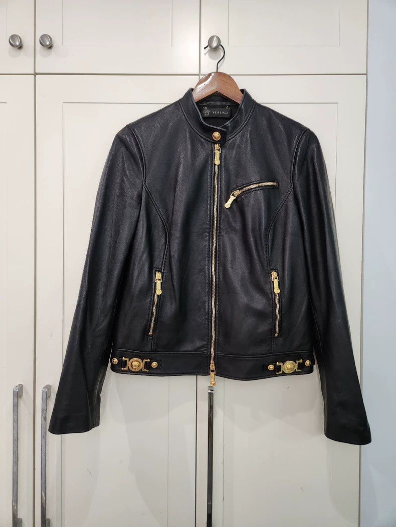 Versace Versace Black sheepskin asymmetrical willow studded zip le Size S / US 4 / IT 40 - 1 Thumbnail