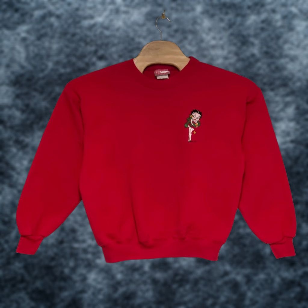 Hanes VINTAGE Betty Boop Christmas Sweatshirt L Red Embroidered 90's Rare Hanes Unisex Adults Pullover Mens Womens Size US L / EU 52-54 / 3 - 1 Thumbnail