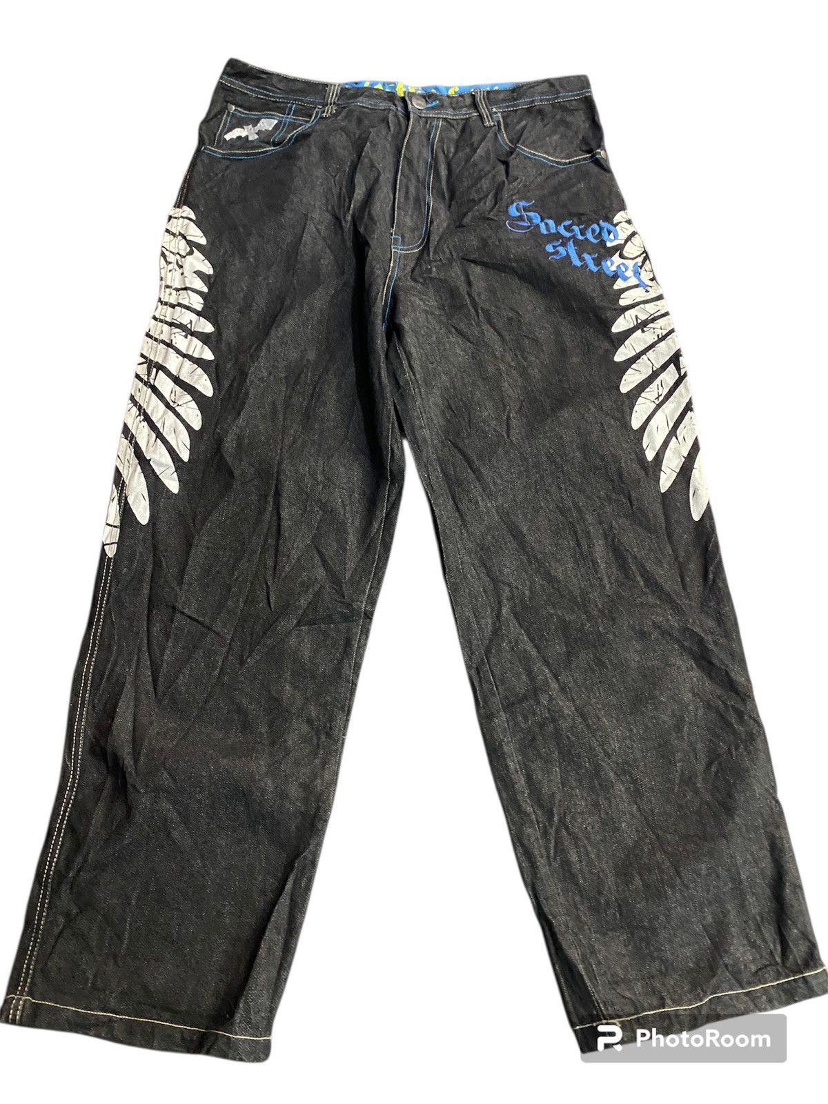 Japanese Brand Skull 💀 Raw blue baggy very rare Size US 37 - 4 Thumbnail
