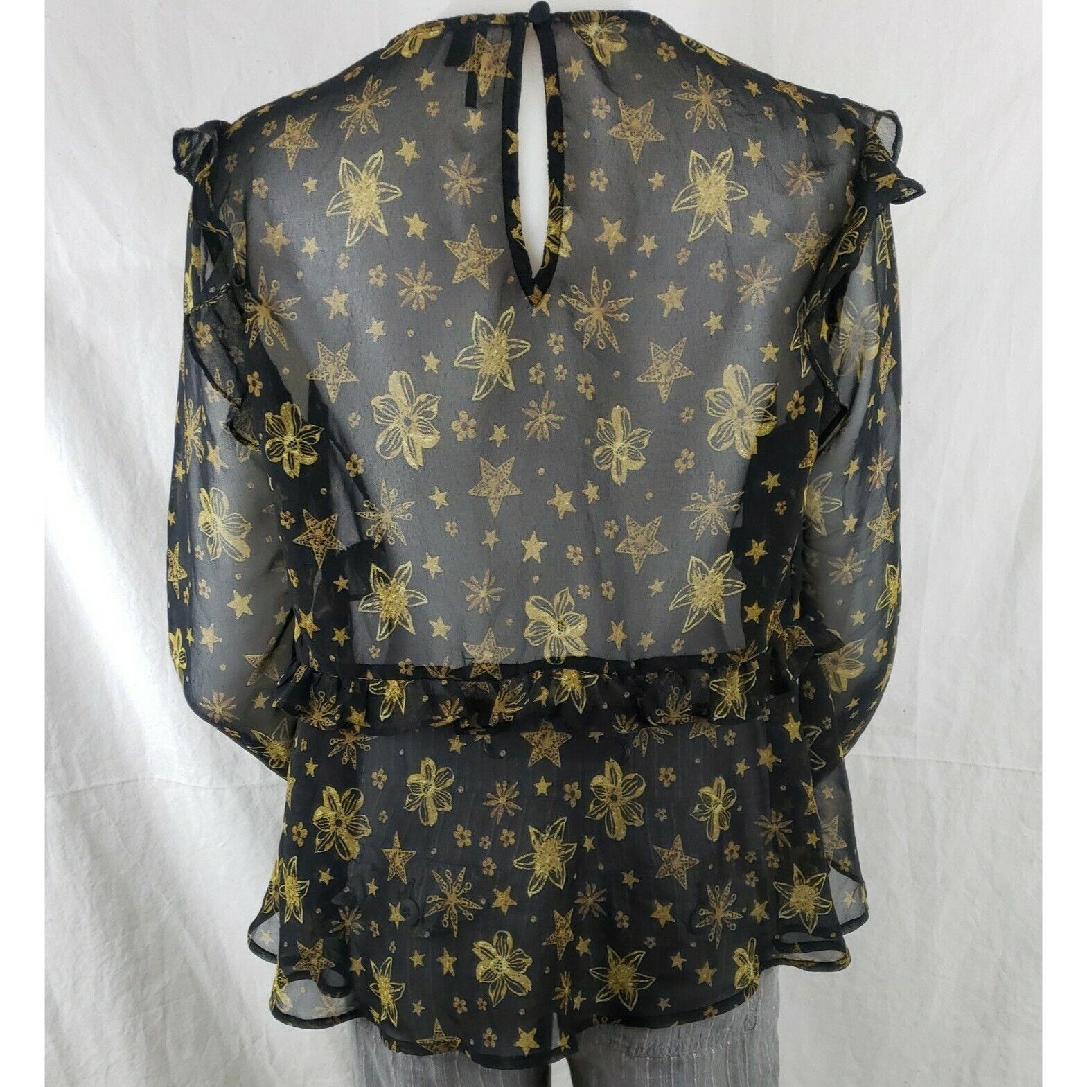 Topshop Topshop Idol Blouse Sz 10 Sheer Black Chiffon Ruffles Gold S Size L / US 10 / IT 46 - 3 Thumbnail