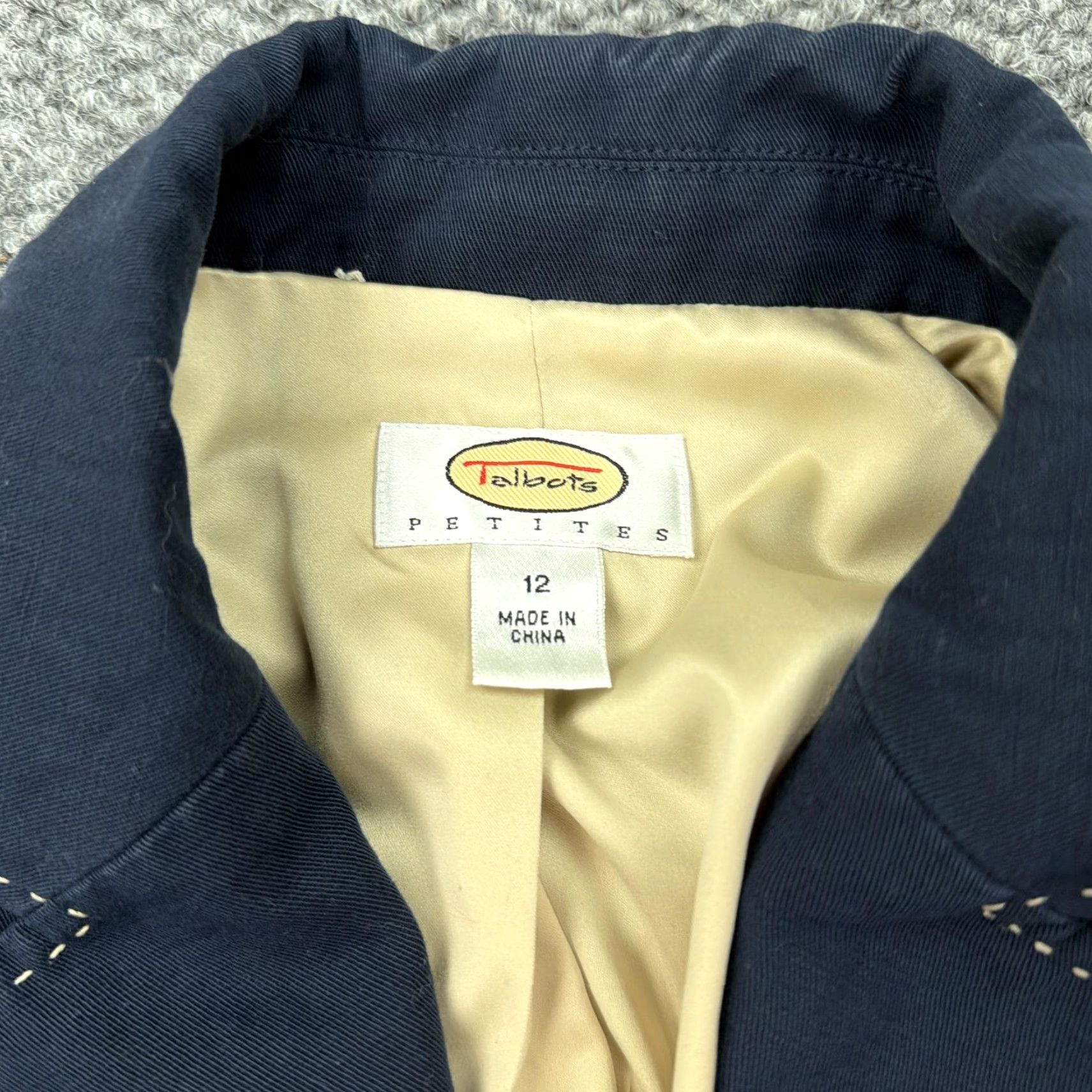 Talbots Talbots Petites Blazer Womens 12 Navy Cotton Linen Lined Jacket Contrast Stitch Size XL / US 12-14 / IT 48-50 - 4 Thumbnail