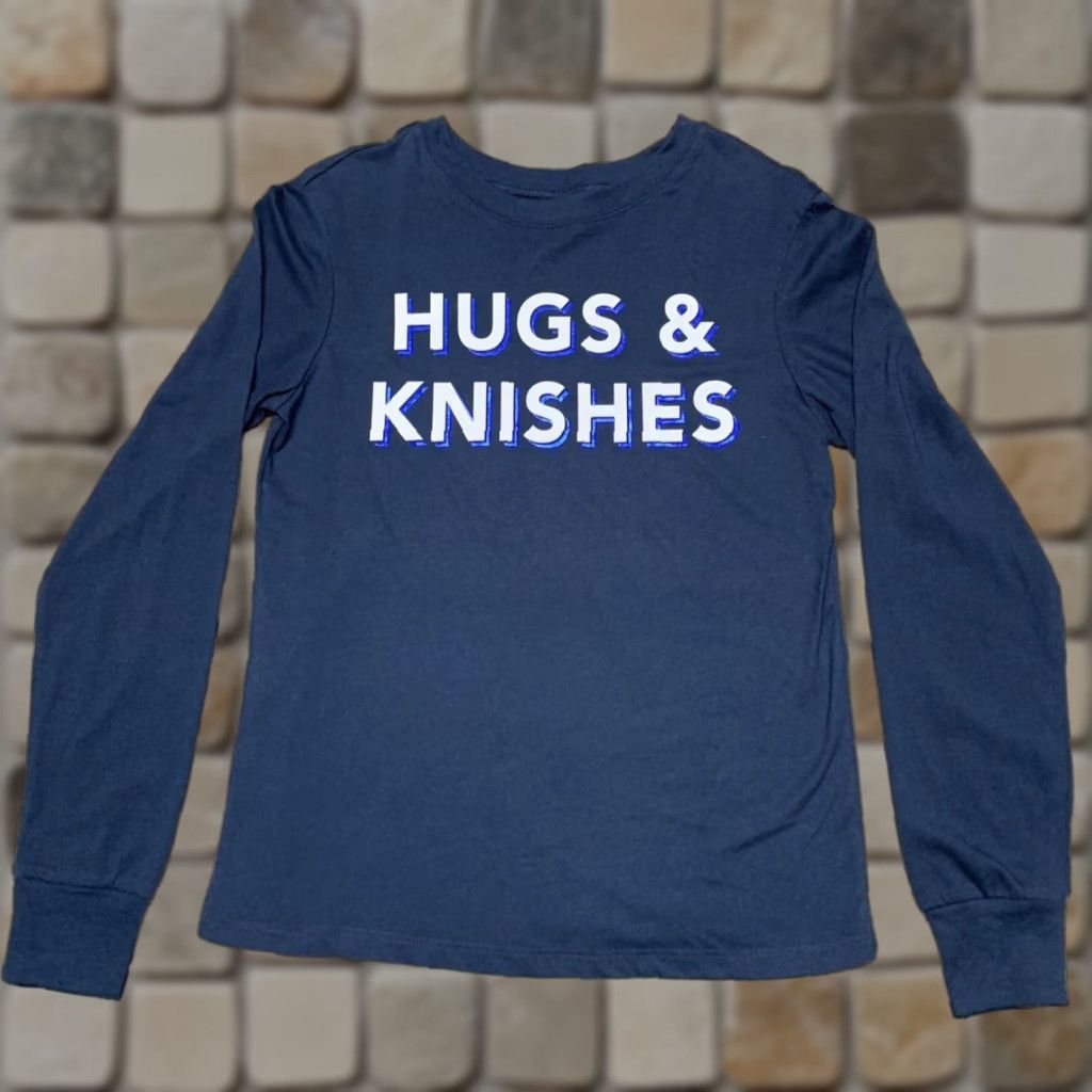 Vintage Zoe + Liv T-Shirt Small Long Sleeve Blue White Hugs & Knishes NEW Women Casual Pullover Round Neck Cotton Blend Knit Regular Size S / US 4 / IT 40 - 1 Thumbnail