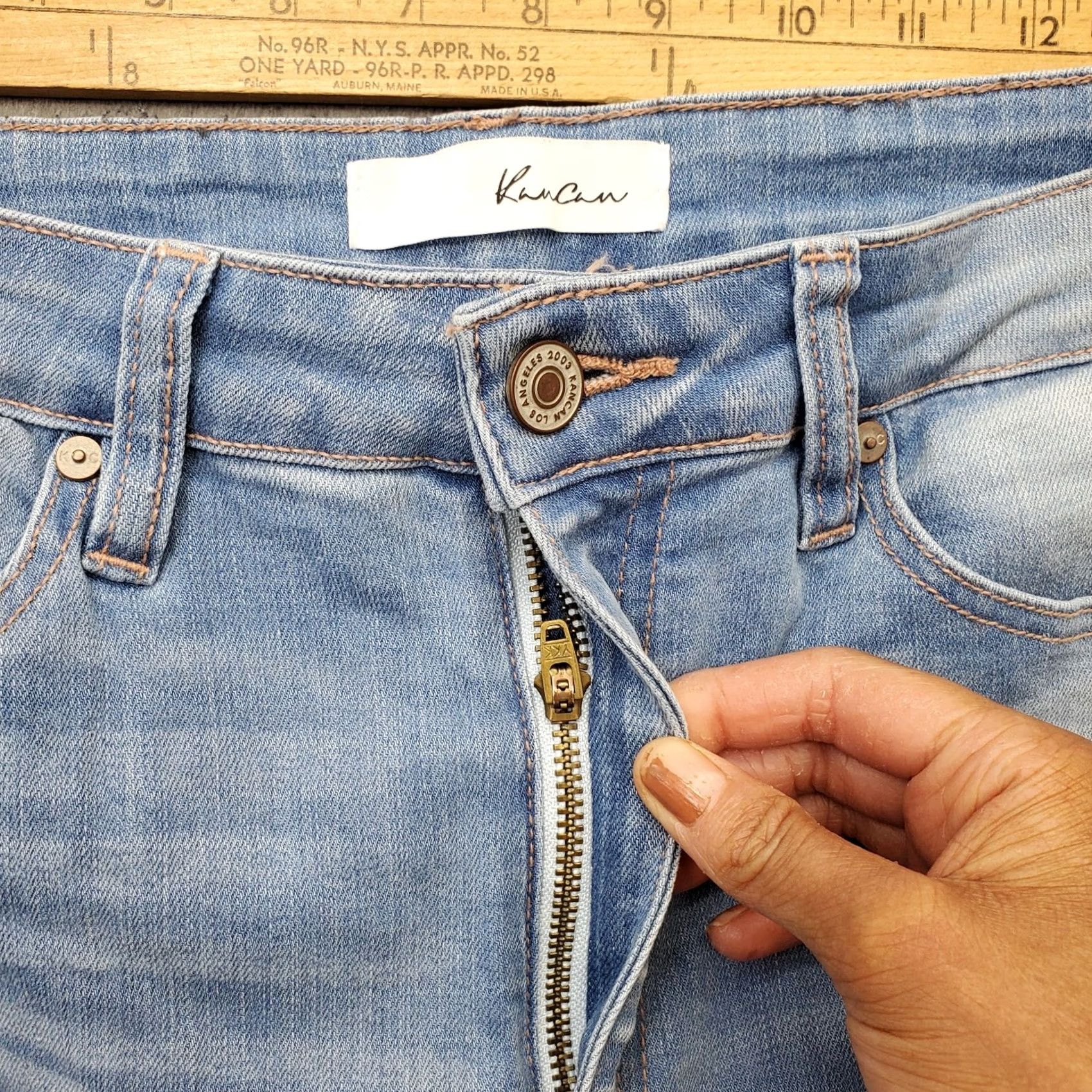 Vintage KanCan Jeans Women Size 11/29 Multi Denim Distressed Frayed Hem Skinny Low Waist Jeans Size 32" / US 10 / IT 46 - 5 Thumbnail