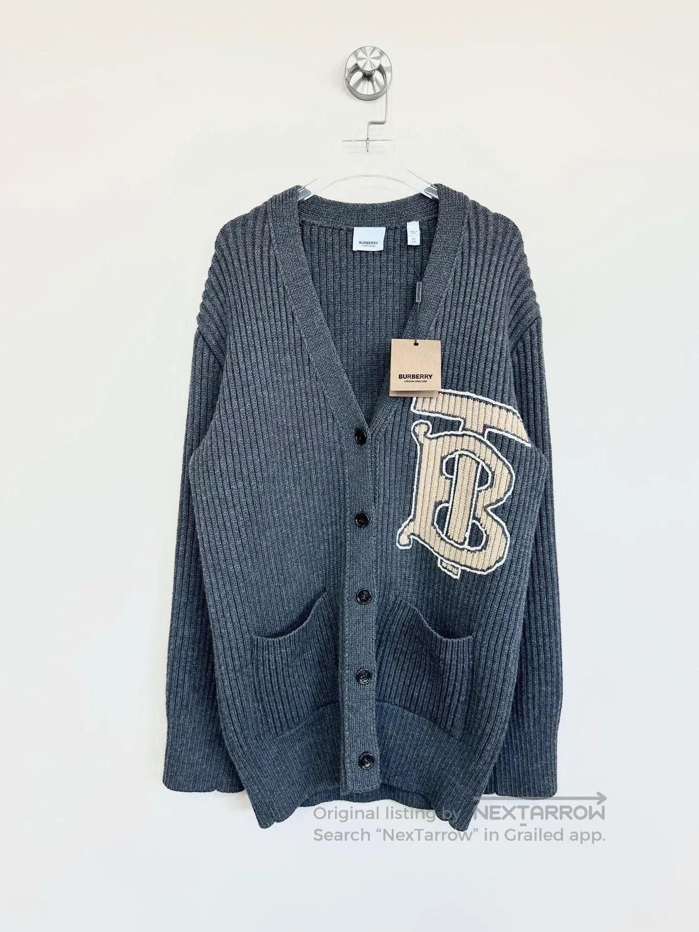 Burberry Burberry Dark Gray TB Logo Wool Cardigan. Size XS / US 0-2 / IT 36-38 - 1 Thumbnail