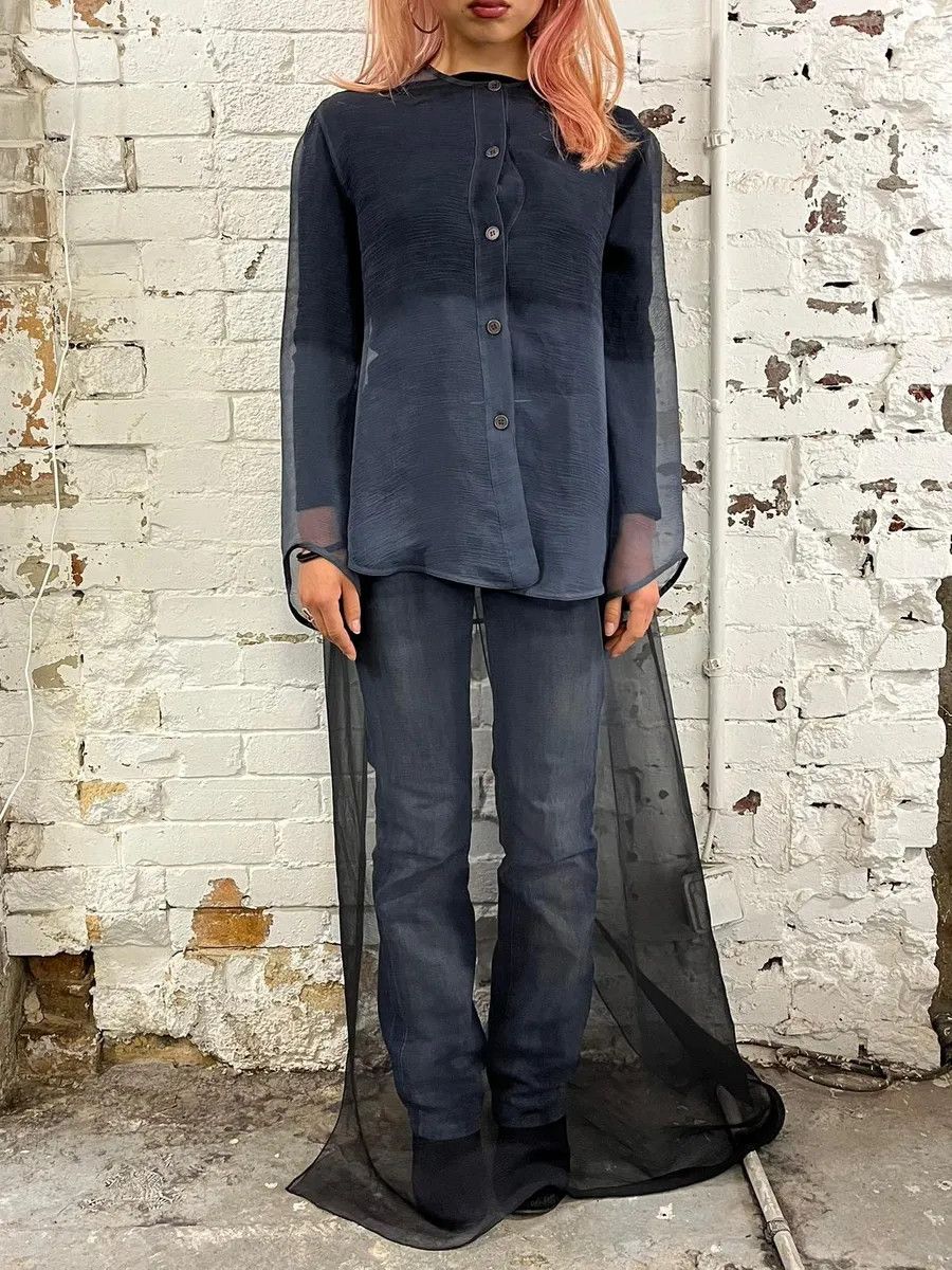 Giorgio Armani Giorgio Armani Blue Grey Gradient Clear Shirt & Skirt Organza Set Size S / US 4 / IT 40 - 1 Thumbnail
