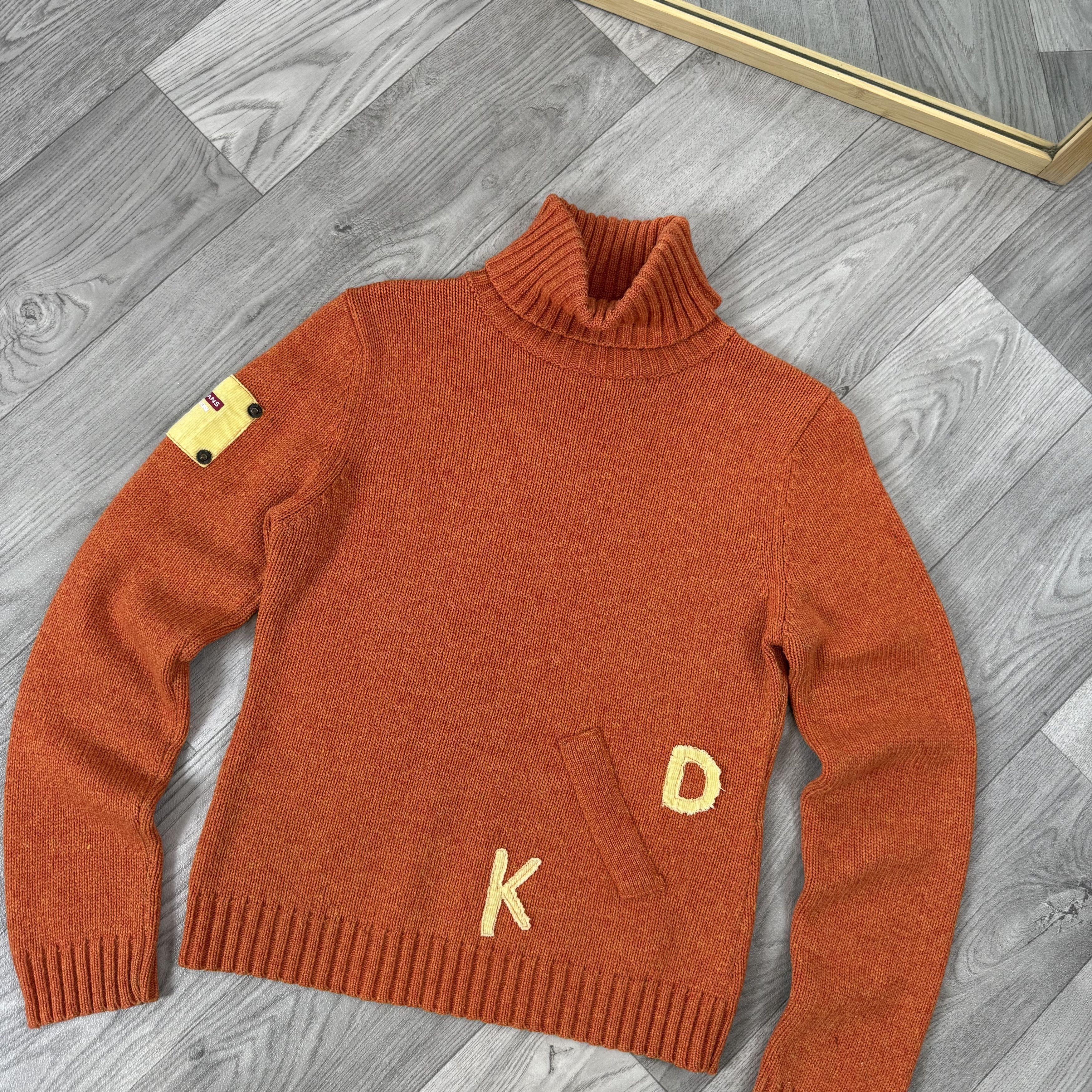 DKNY Vintage DKNY 90s Orange Patchwork Turtleneck Knit Sweater Size S / US 4 / IT 40 - 4 Thumbnail