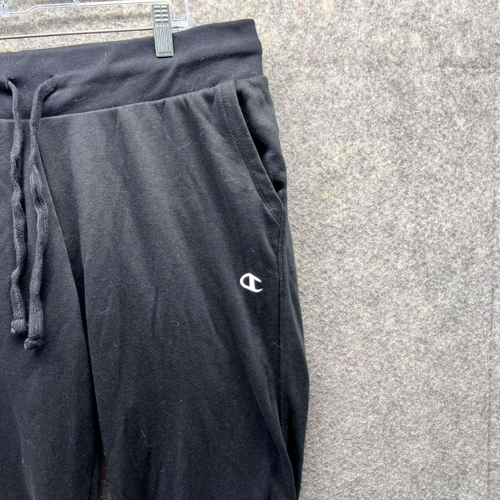 Champion VINTAGE Champion Sweatpants Women XL Black Jogger Fleece Drawstring Pockets Tapered Inseam 26" Size 40" / US 18 - 3 Thumbnail