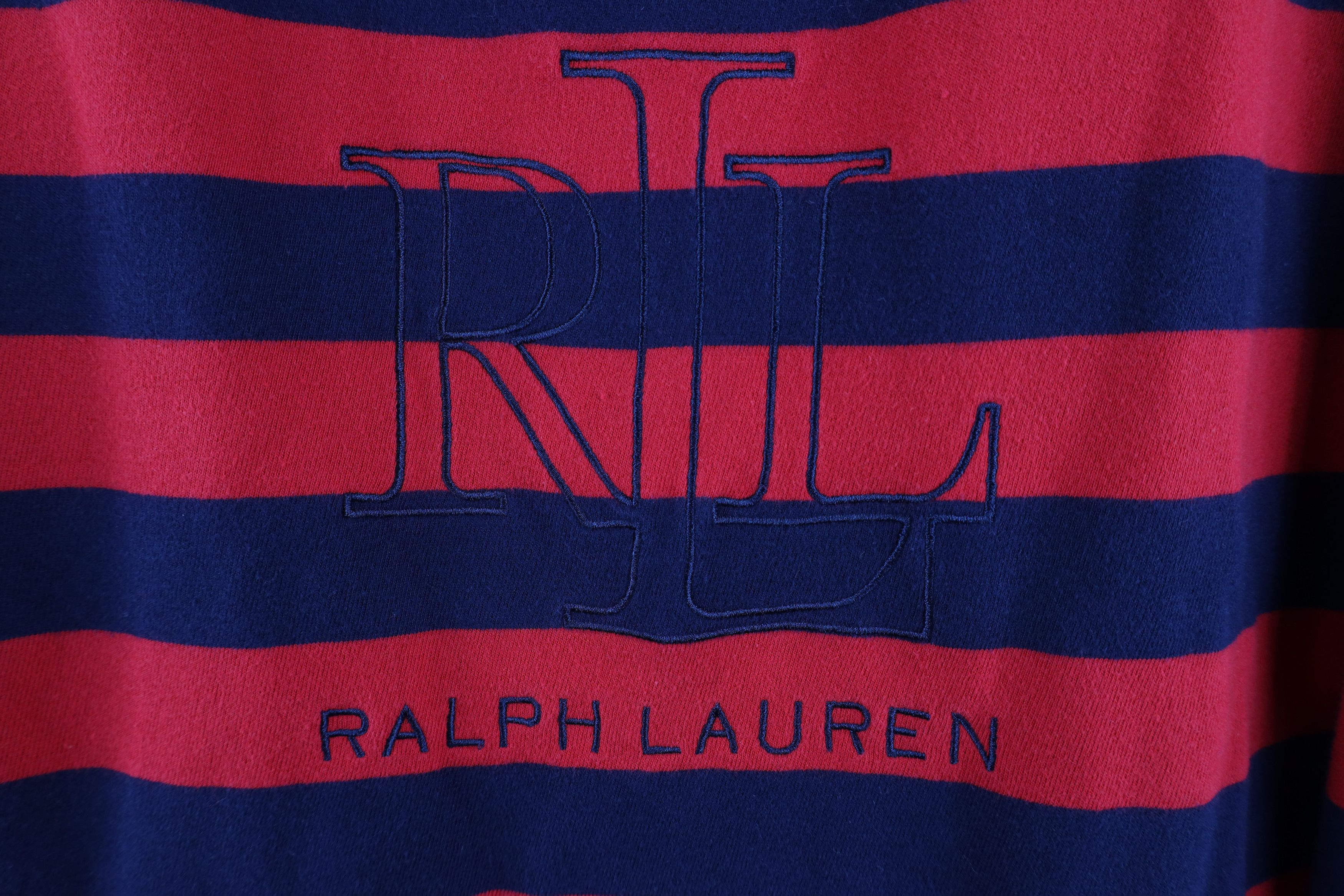 Ralph Lauren Vintage 90s Ralph Lauren Spell Out Striped Sweatshirt Red Size M / US 6-8 / IT 42-44 - 4 Thumbnail