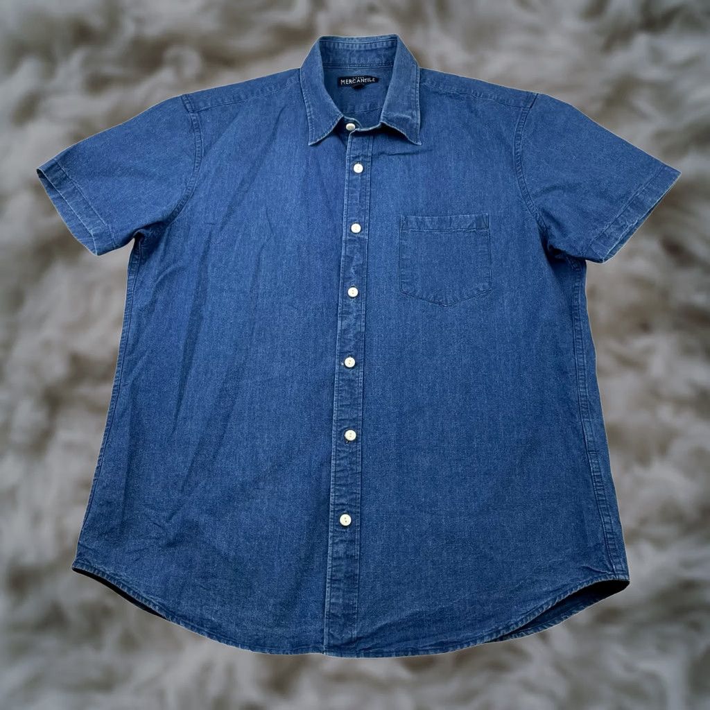 J.Crew J.CREW DENIM Button-Front Shirt Blue L 100% Cotton Short Sleeve Men’s Regular Mens Size US L / EU 52-54 / 3 - 1 Thumbnail