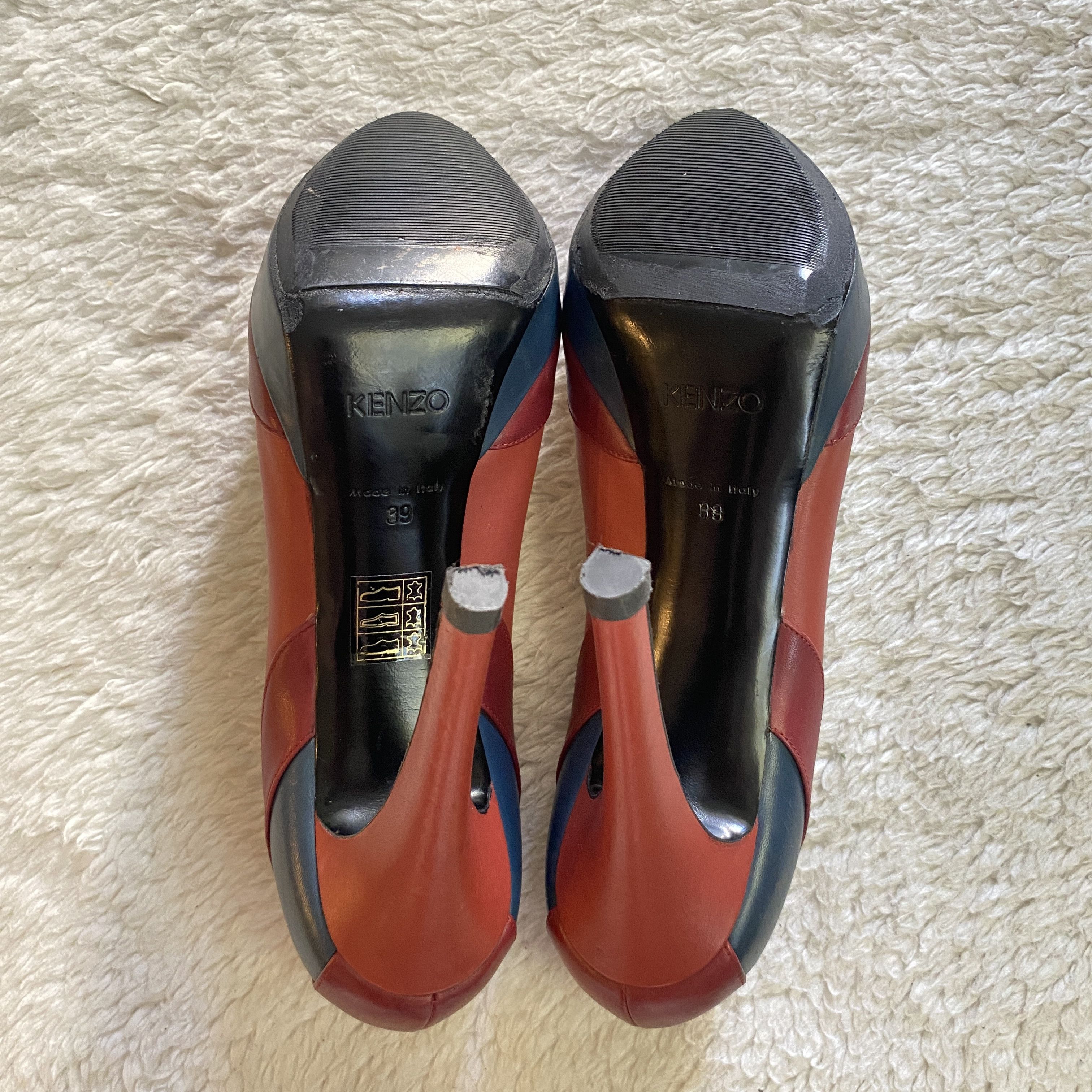 Kenzo KENZO Burgundy & Blue Leather Open Toe Heels Size US 9 / IT 39 - 5 Thumbnail
