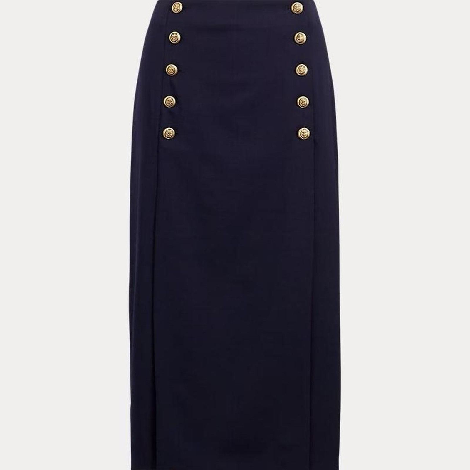 ralph lauren nautical gold buttons navy twill midi skirt 6