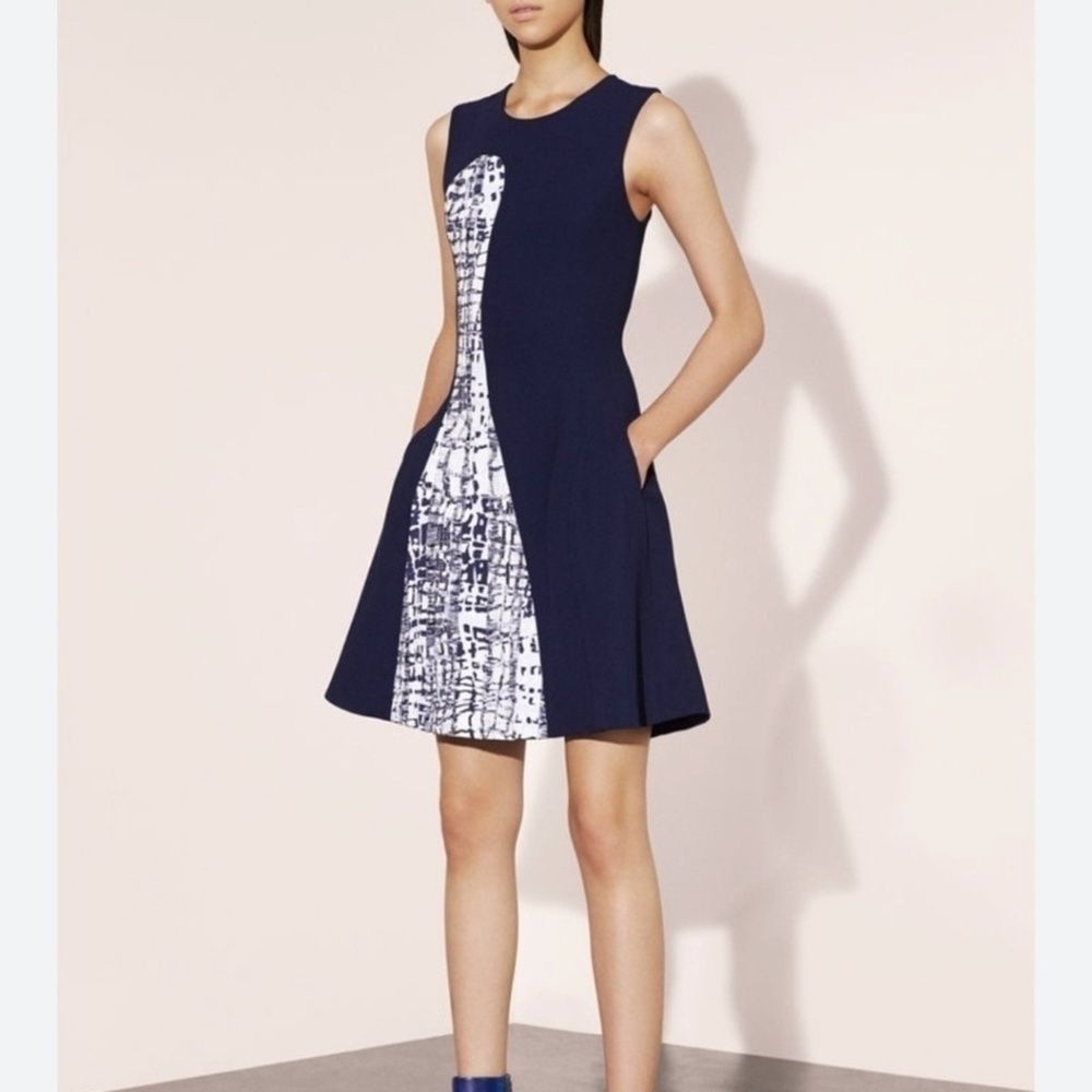 Prabal Gurung Prabal Gurung Navy Abstract Panel Sleeveless Flare Dress Wom Size XL / US 12-14 / IT 48-50 - 2 Thumbnail