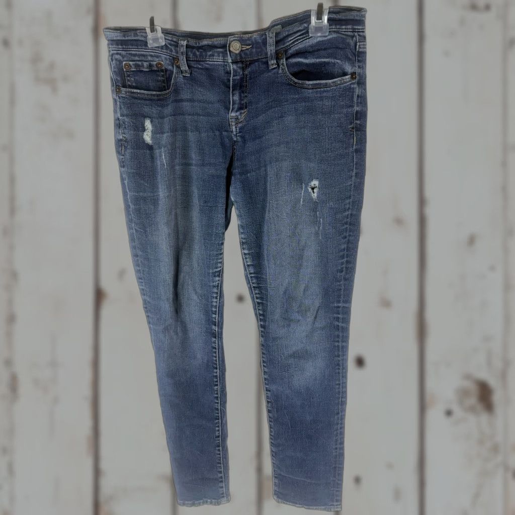 Vintage Aeropostale Skinny Jeans Womens 10Reg Dk Faded Wash W-Whiskers Size 32" / US 10 / IT 46 - 1 Thumbnail