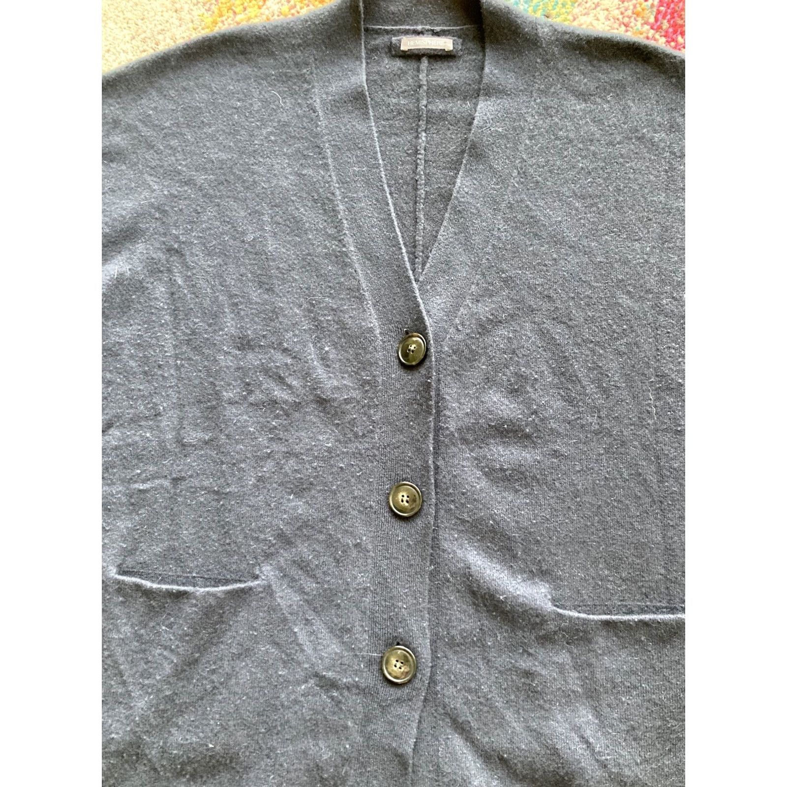 Vintage Hemisphere Cardigan Sweater Womens Medium V-Neck Blue 100% Cashmere Pockets Classic Knit Shirt/Top Size M / US 6-8 / IT 42-44 - 4 Thumbnail