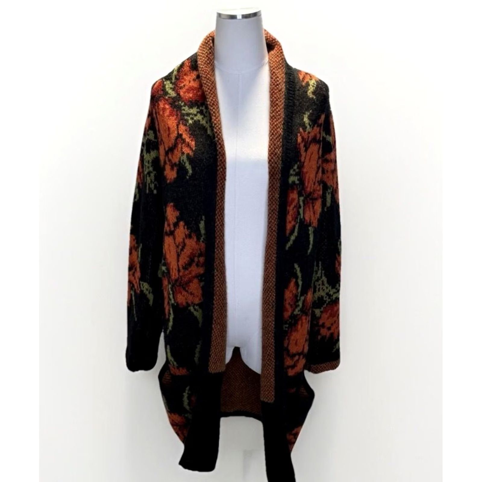 Free People Free People Sweater Cardigan Womens Small Black Floral Long Open-Front Alpaca Blend Boho Size S / US 4 / IT 40 - 5 Thumbnail