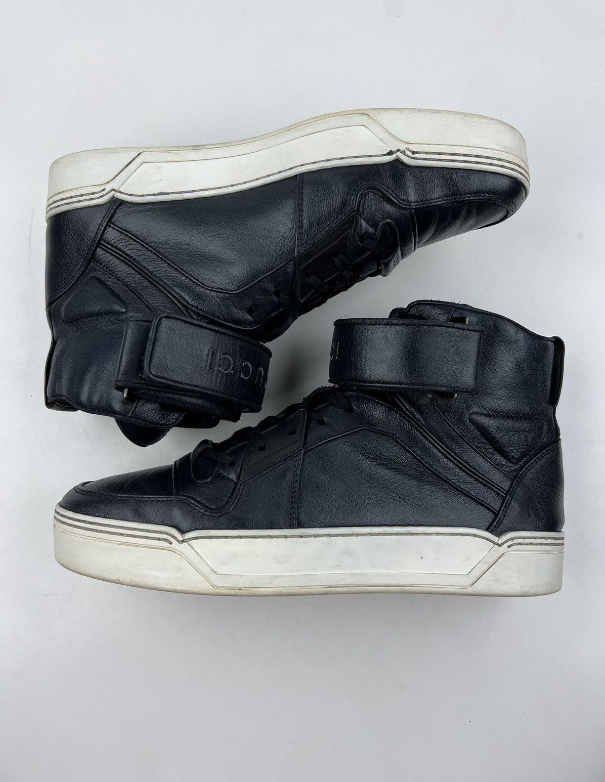 Gucci GUCCI Sneakers Hi Top Leather Shoes GG Logo Navy Men’s Size US 6.5 / EU 39-40 - 18 Thumbnail