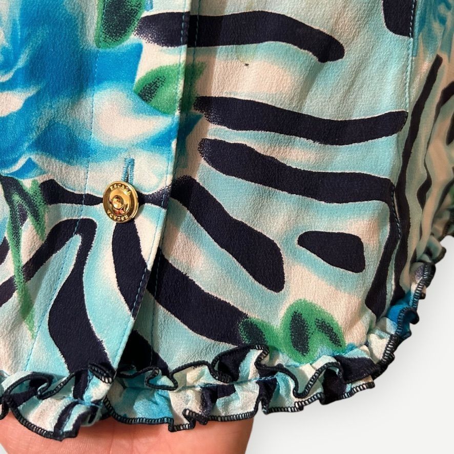 Escada Escada Silk Blouse IT 34 US 4 Blue Abstract Print Gold Butto Size S / US 4 / IT 40 - 6 Thumbnail