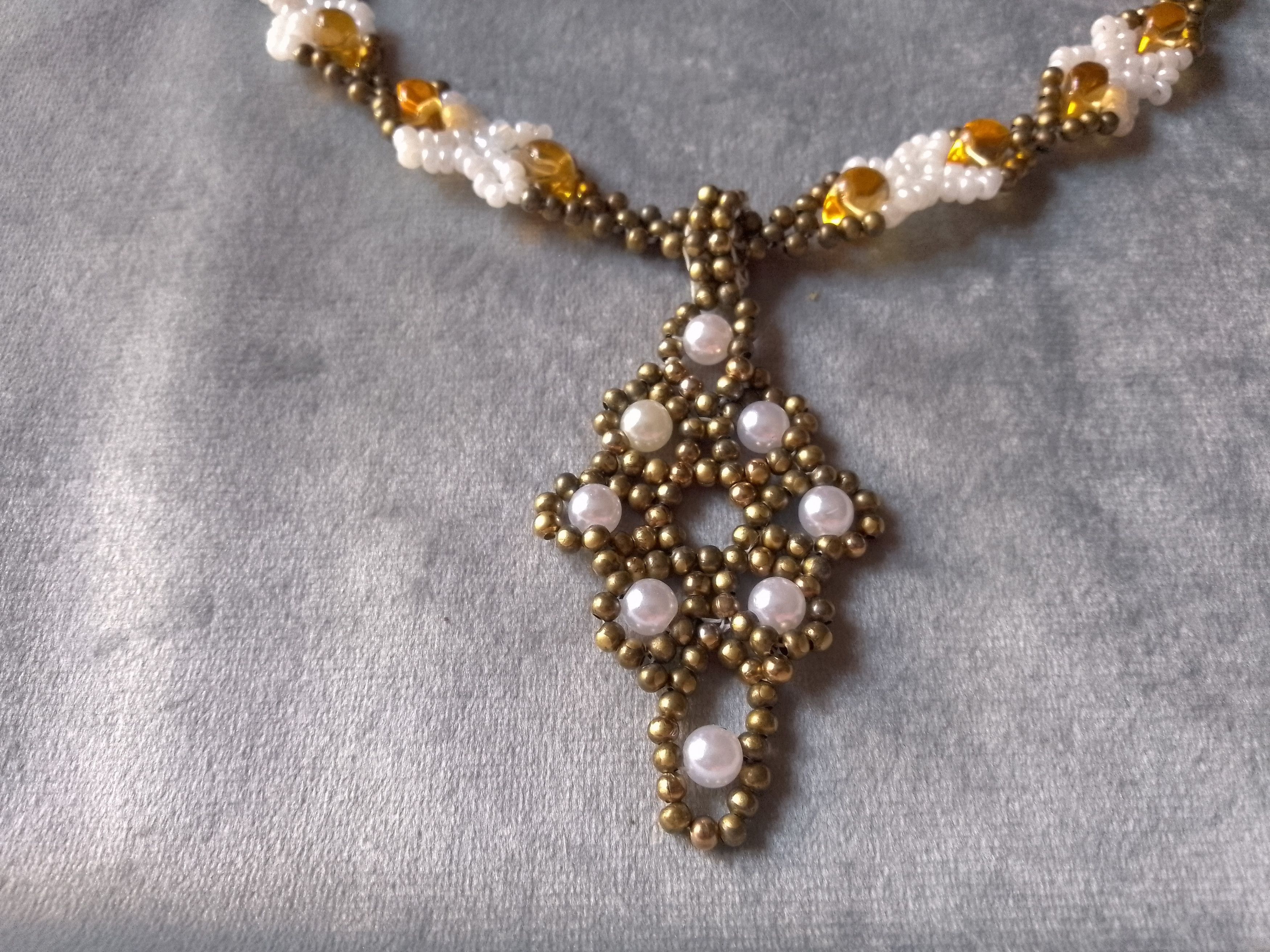 Handmade Necklace Antique Brass Resin Stones Glass Flower Pendant Size ONE SIZE - 4 Thumbnail