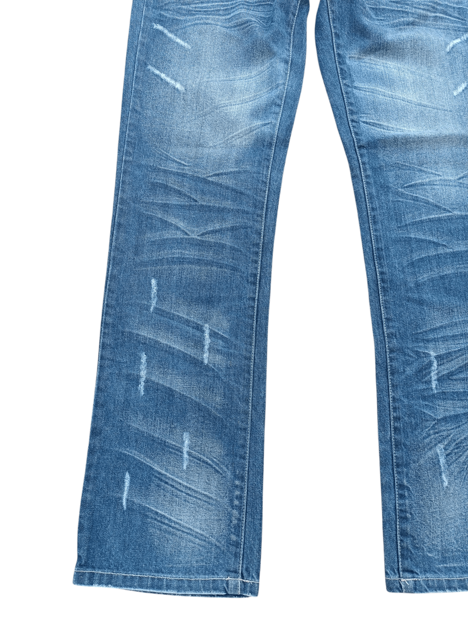 Japanese Brand NYLAUS JEANS DISTRESSED WHISKERS FADED STUD DENIM Size US 31 - 8 Thumbnail