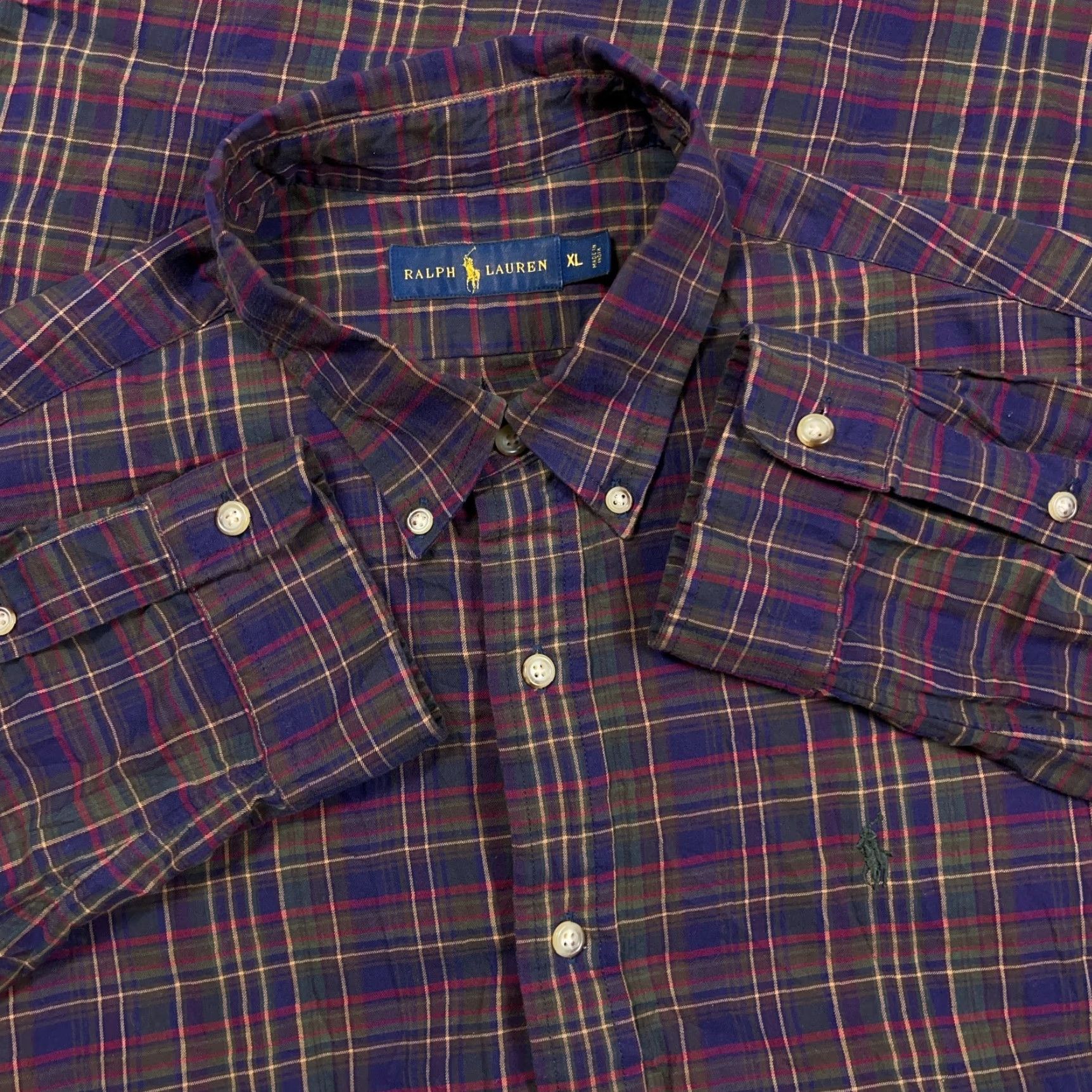 Ralph Lauren Ralph Lauren Shirt Men XL Button-Up Plaid Purple Olive Green Wool Blend Colorful Preppy Modern Size 46R - 2 Thumbnail