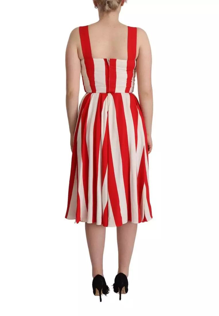 Dolce & Gabbana o1y0825 Sleeveless Midi Dress in Red/White Size XS / US 0-2 / IT 36-38 - 5 Thumbnail