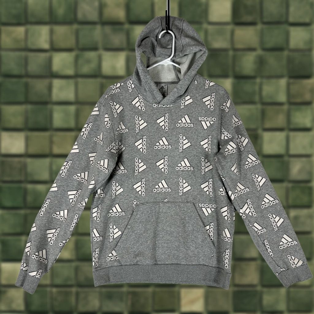 Adidas Adidas All Over Print Hoodie Mens M Gray Casual Hooded Sweatshirt Sports Size US M / EU 48-50 / 2 - 1 Thumbnail