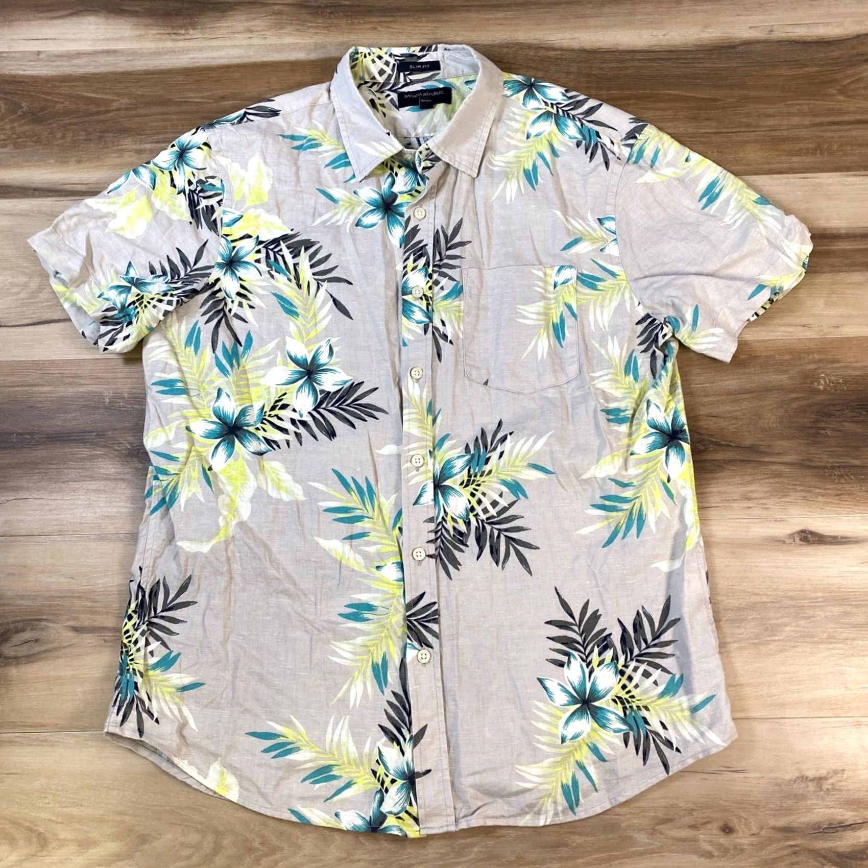 Banana Republic Banana Republic Shirt Men Large Slim Fit Linen Blend Floral Gray Summer Size US L / EU 52-54 / 3 - 2 Thumbnail