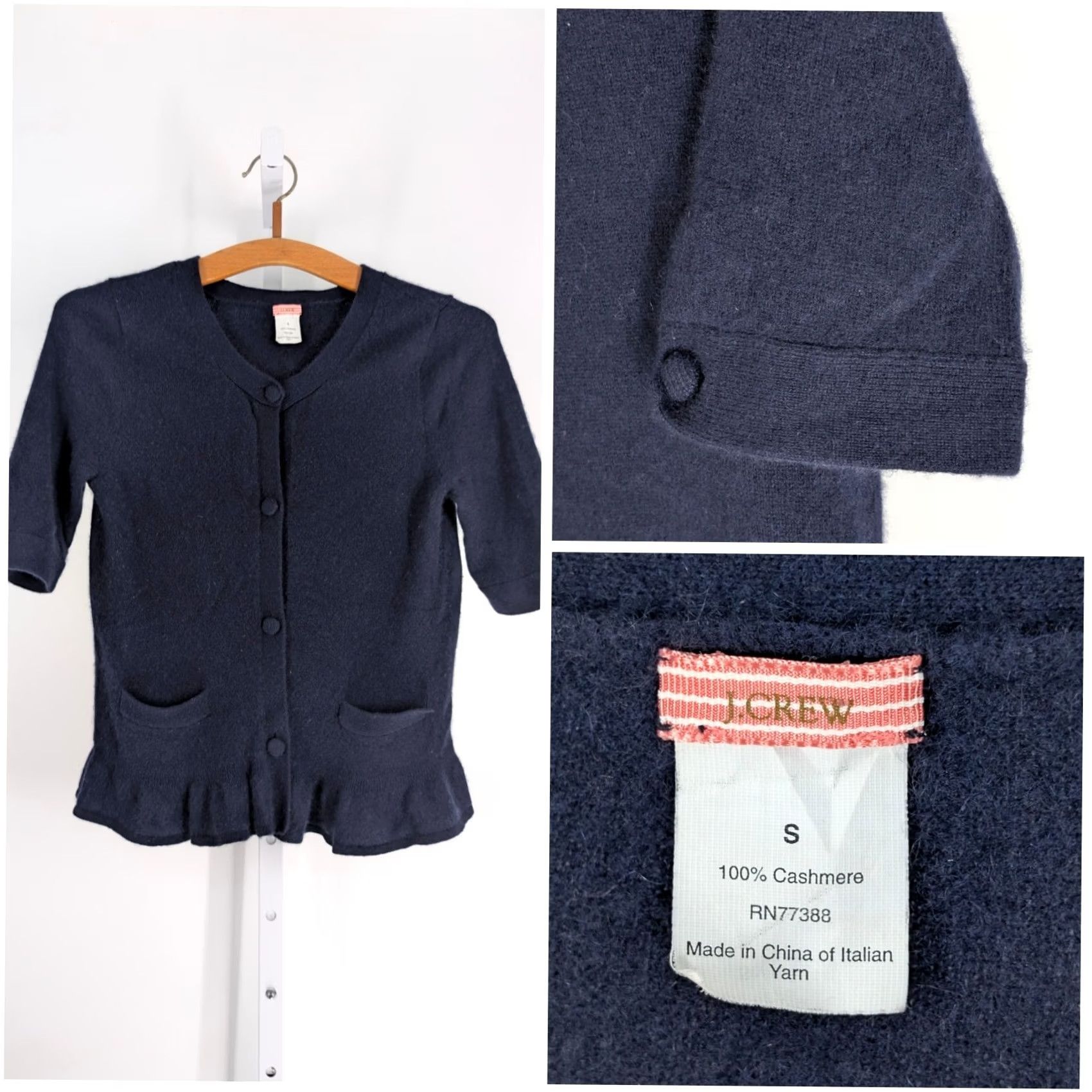 J.Crew VINTAGE J.CREW Cardigan Sweater Navy Cashmere Knit Frill SS Small Women's Size S / US 4 / IT 40 - 2 Thumbnail
