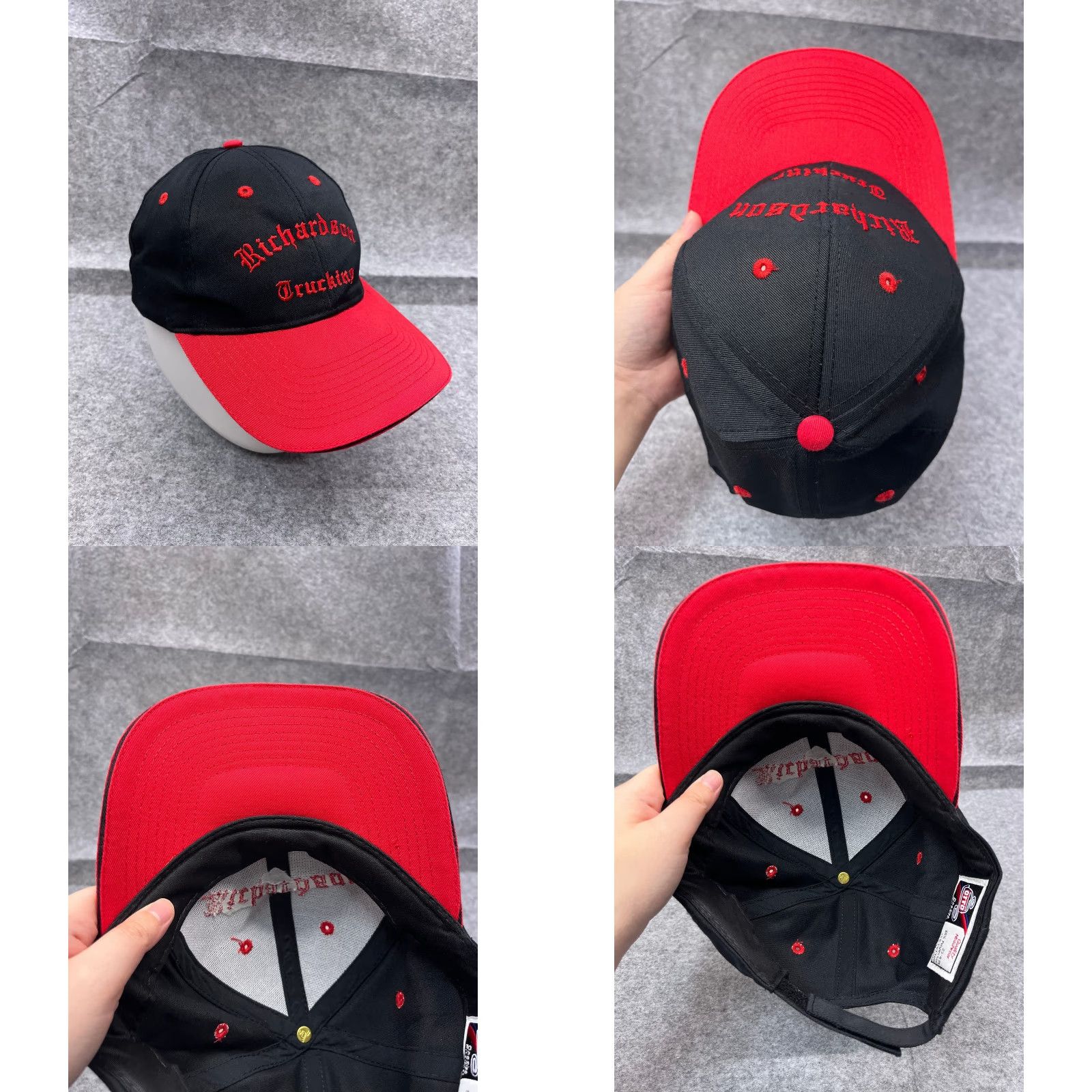 Vintage OTTO Richardson Trucking Hat Cap Strap Back Adult One Size Black Red Poly Blend Baseball Cap Mens Size ONE SIZE - 8 Thumbnail