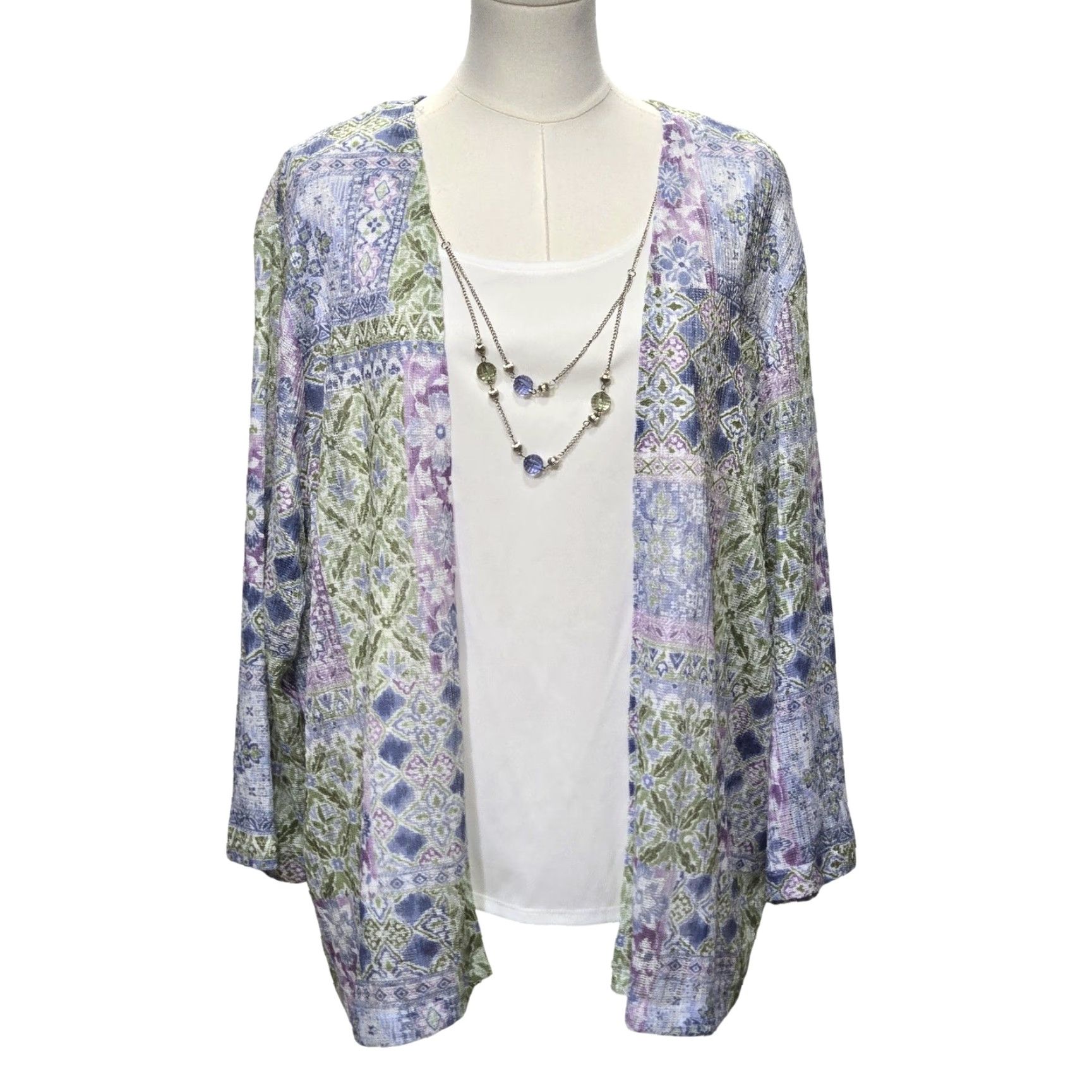 Vintage ALFRED DUNNER Womens XL Cardigan Jacket Multi Patchwork Southampton NWT Necklace Included Geometric Lightweight Spring Summer VINTAGE No Size XL / US 12-14 / IT 48-50 - 2 Thumbnail