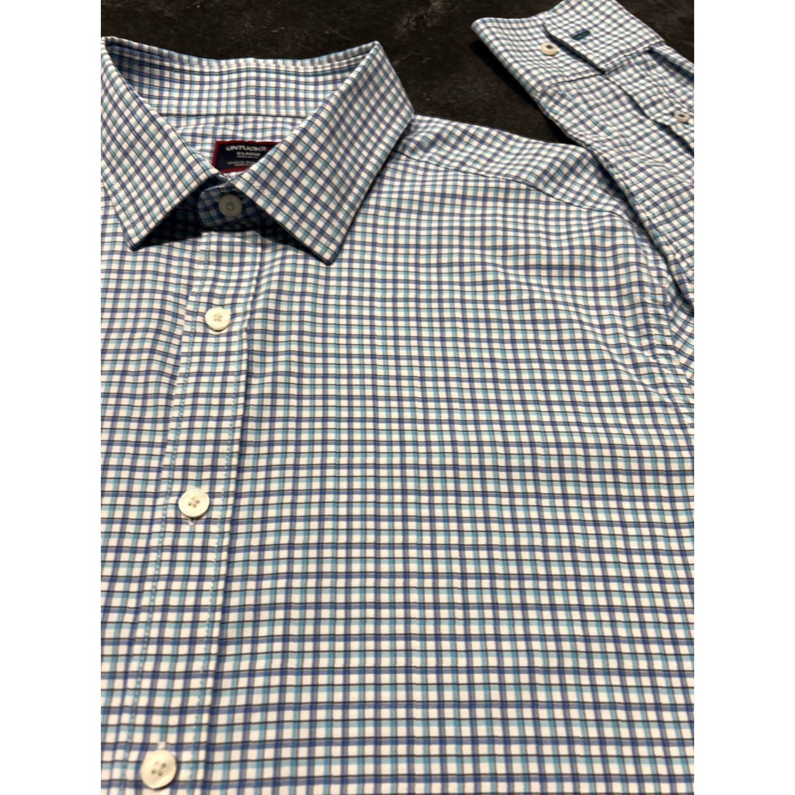 UNTUCKit UNTUCKit Shirt Button-Up Nylon Plaid Performance Mens XL Long Sleeve Blue Size US XL / EU 56 / 4 - 4 Thumbnail