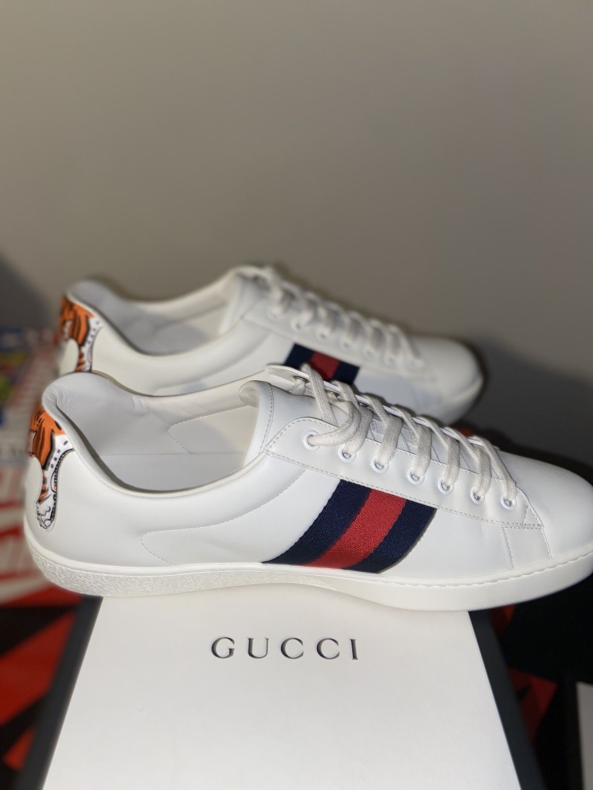 Gucci Gucci Ace GG Monogram Sneakers Red/Blue Web Stripe Size US 12 / EU 45 - 4 Thumbnail
